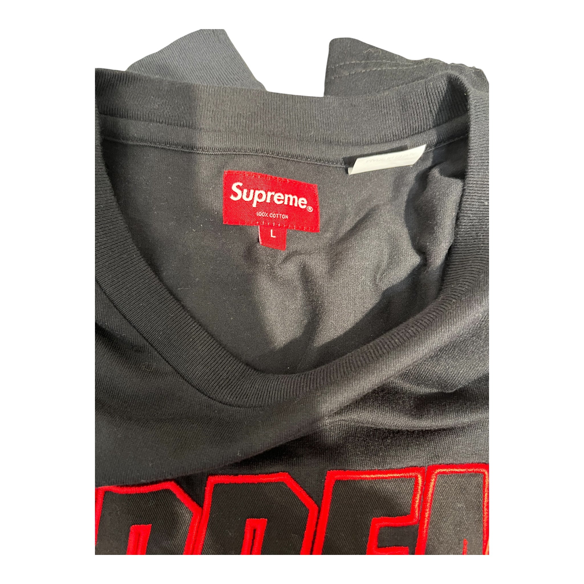 Supreme/LS T-Shirt/L/Cotton/BLK/LARGE RED EMBRODIERY HIT CHEST view 3