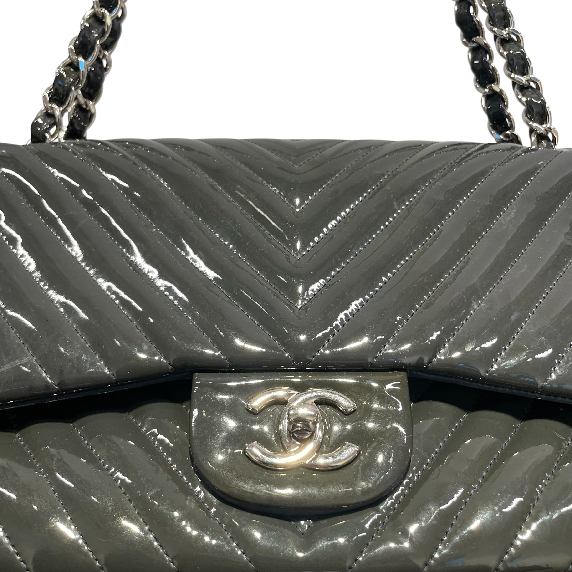 CHANEL/Hand Bag/Leather/GRN/classic/silver-tone logo view 5