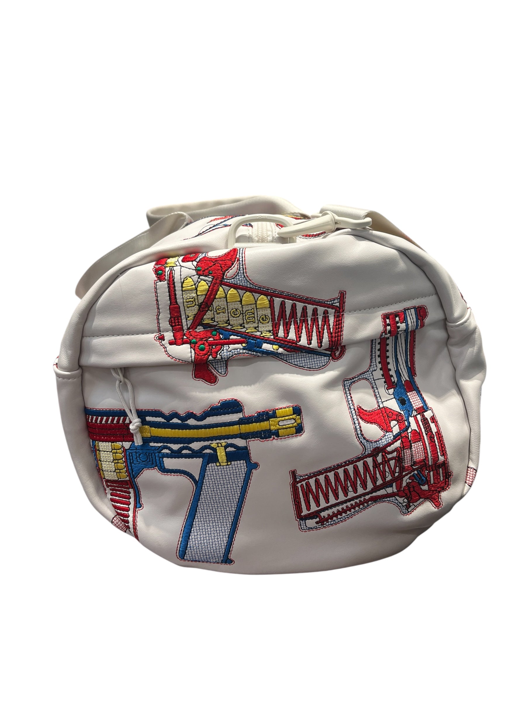 Supreme/Luggage/Leather/WHT/Guns embroidered duffle bag view 3