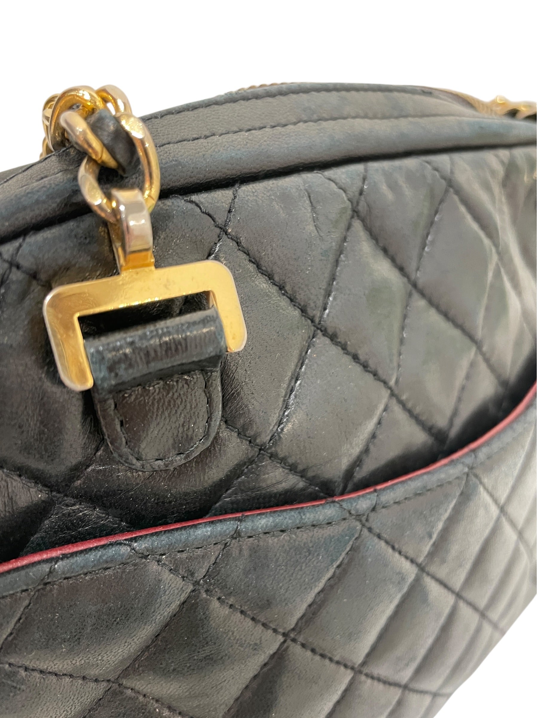 CHANEL/Cross Body Bag/Leather/Black/camera patch logo zip view 6
