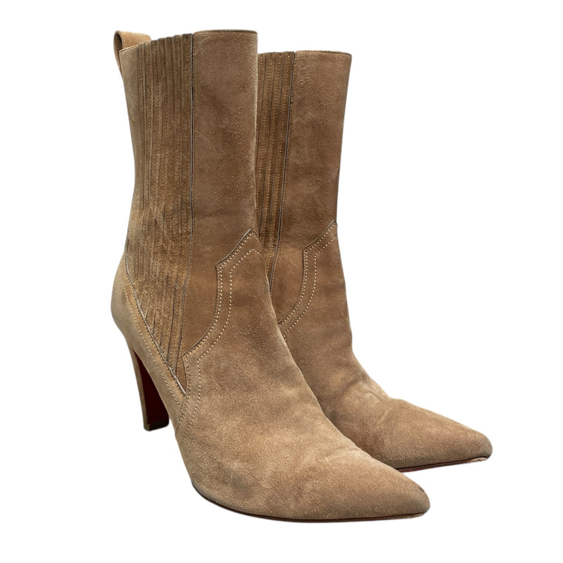 Christian Louboutin/Heels/EU 37.5/Suede/BEG/Suede Hi Boot Red Bottom