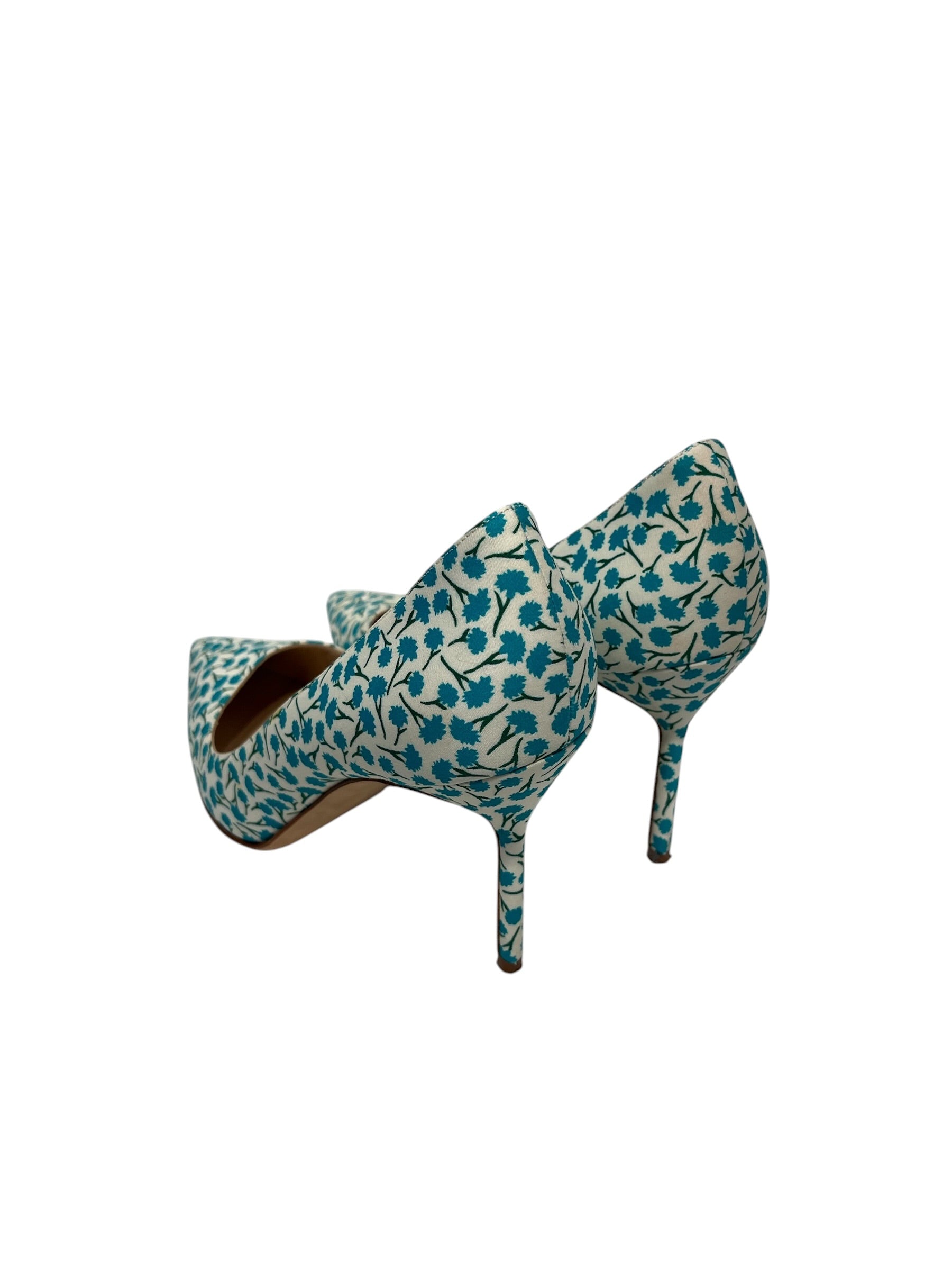 MANOLO BLAHNIK/Heels/US 7.5/Floral Pattern/Cotton/WHT/Straight Tip/BLUE FLORAL AOP view 2
