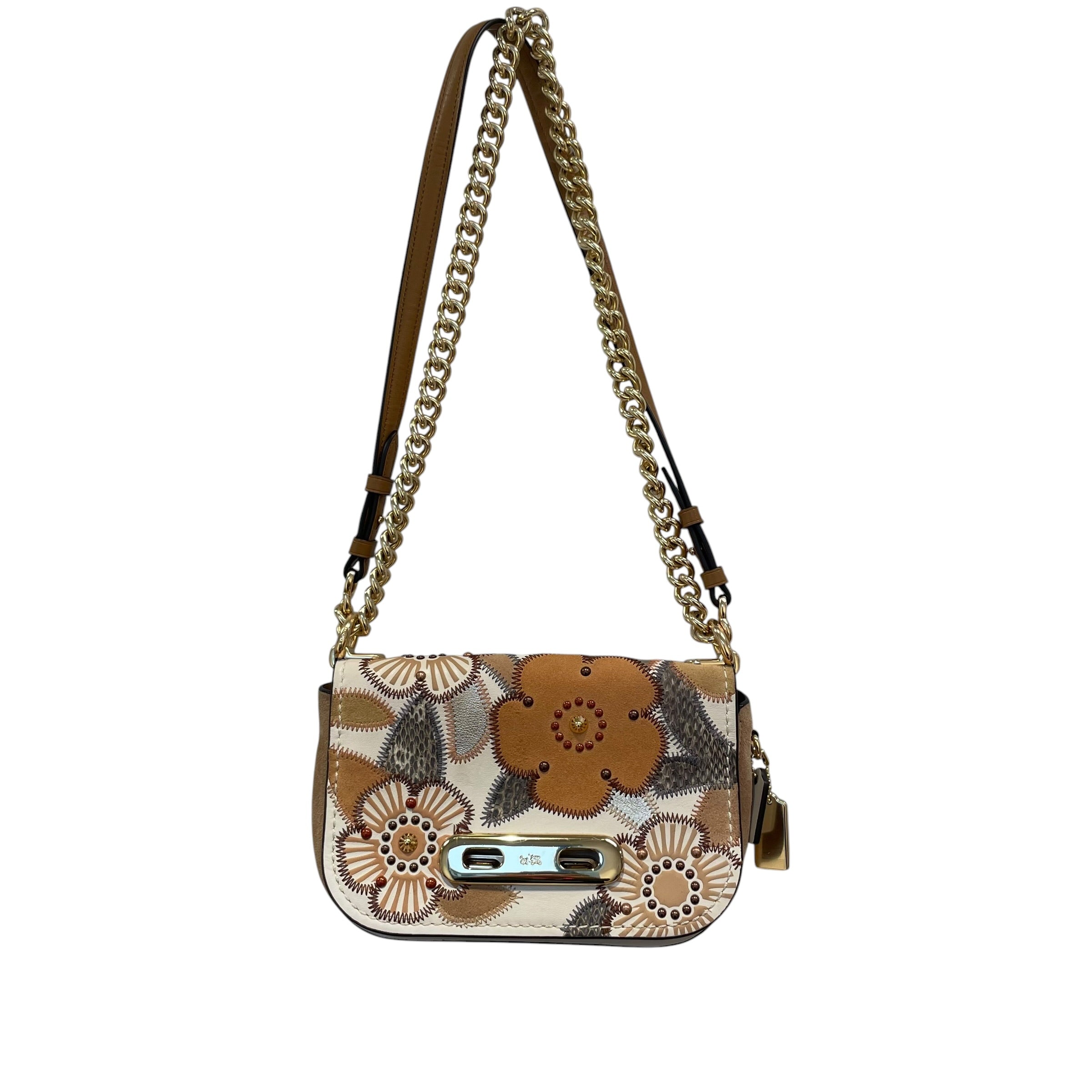 COACH/Cross Body Bag/All Over Print/Leather/WHT/BRWN FLOWERS,GOLD CHAIN STRAP view 1