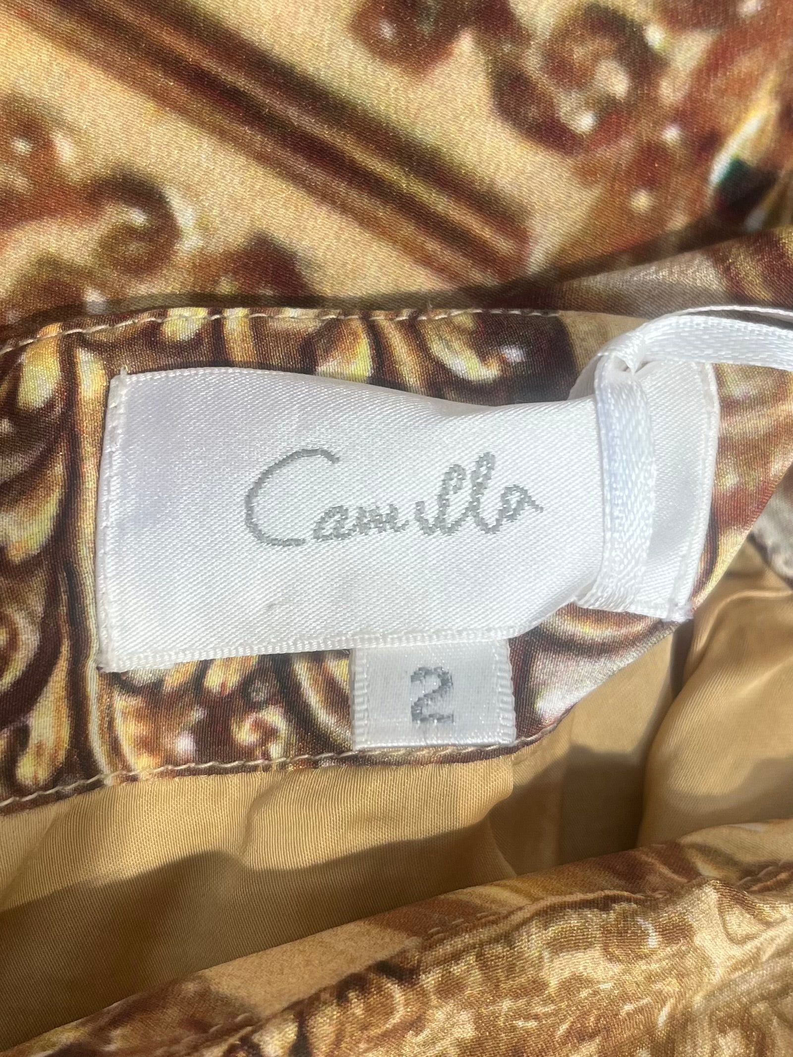 Camilla/Bottoms/2/All Over Print/Silk/GLD/High-waisted/2 PLEATS CRYSTALS BOTTOM view 3