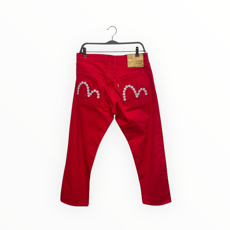 EVISU/Straight Pants/34/Denim/RED/DOTTED LOGO