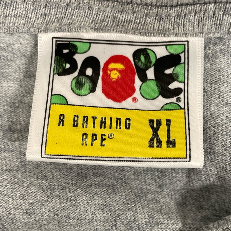A BATHING APE/T-Shirt/XL/Cotton/GRY/Shark Face Zipper Graphic