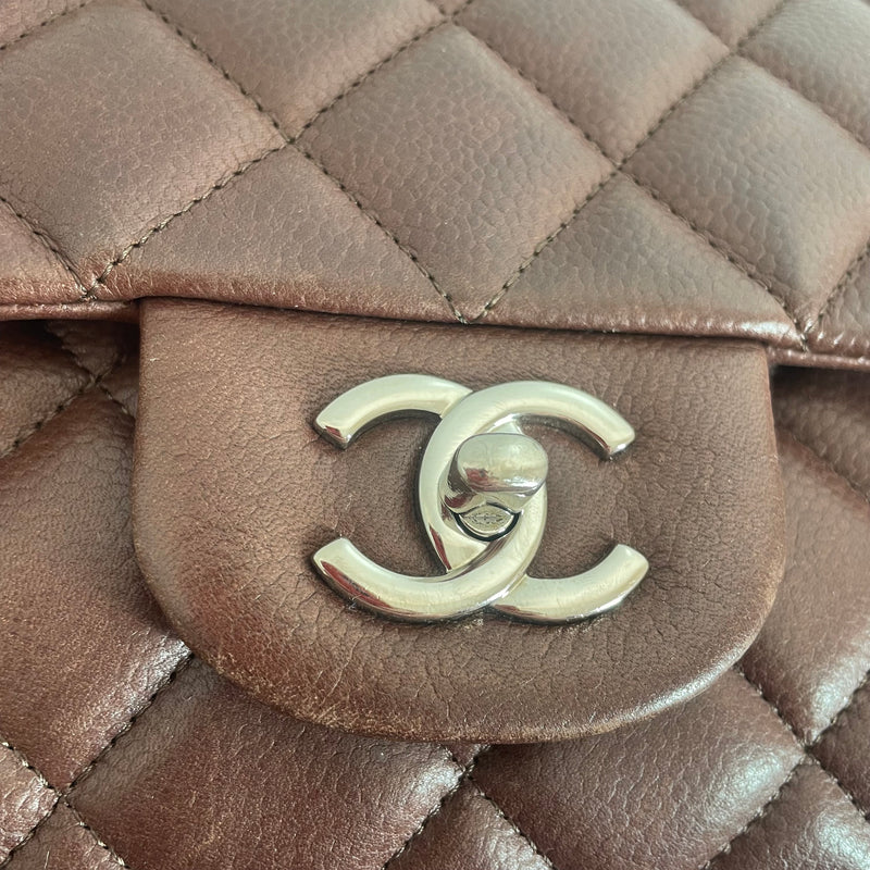 CHANEL/Hand Bag/Leather/BRW/DOUBLE FLAP/QUILTED/CAVIAR