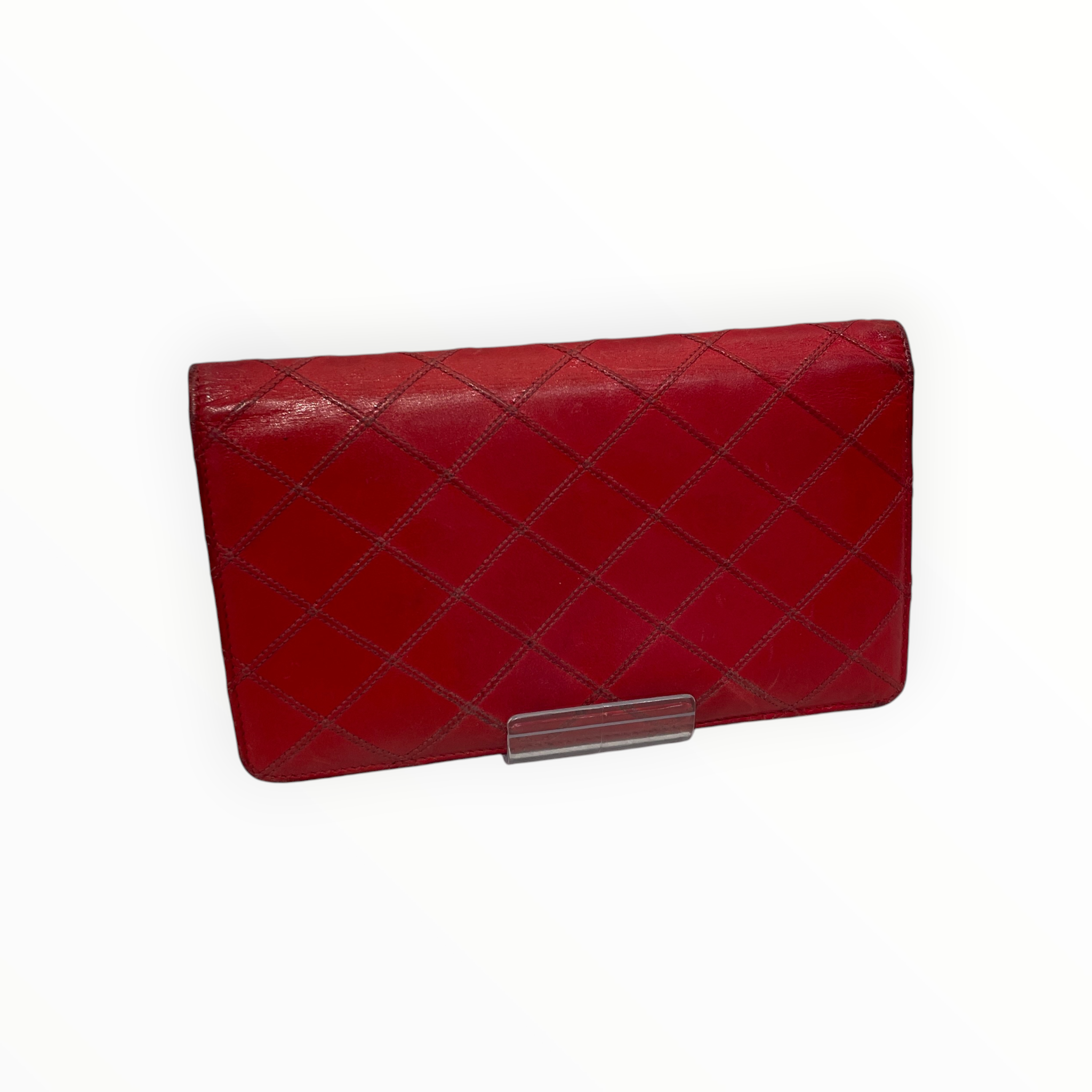 CHANEL/Long Wallet/Leather/RED/L's/bifold diamond quilting view 2