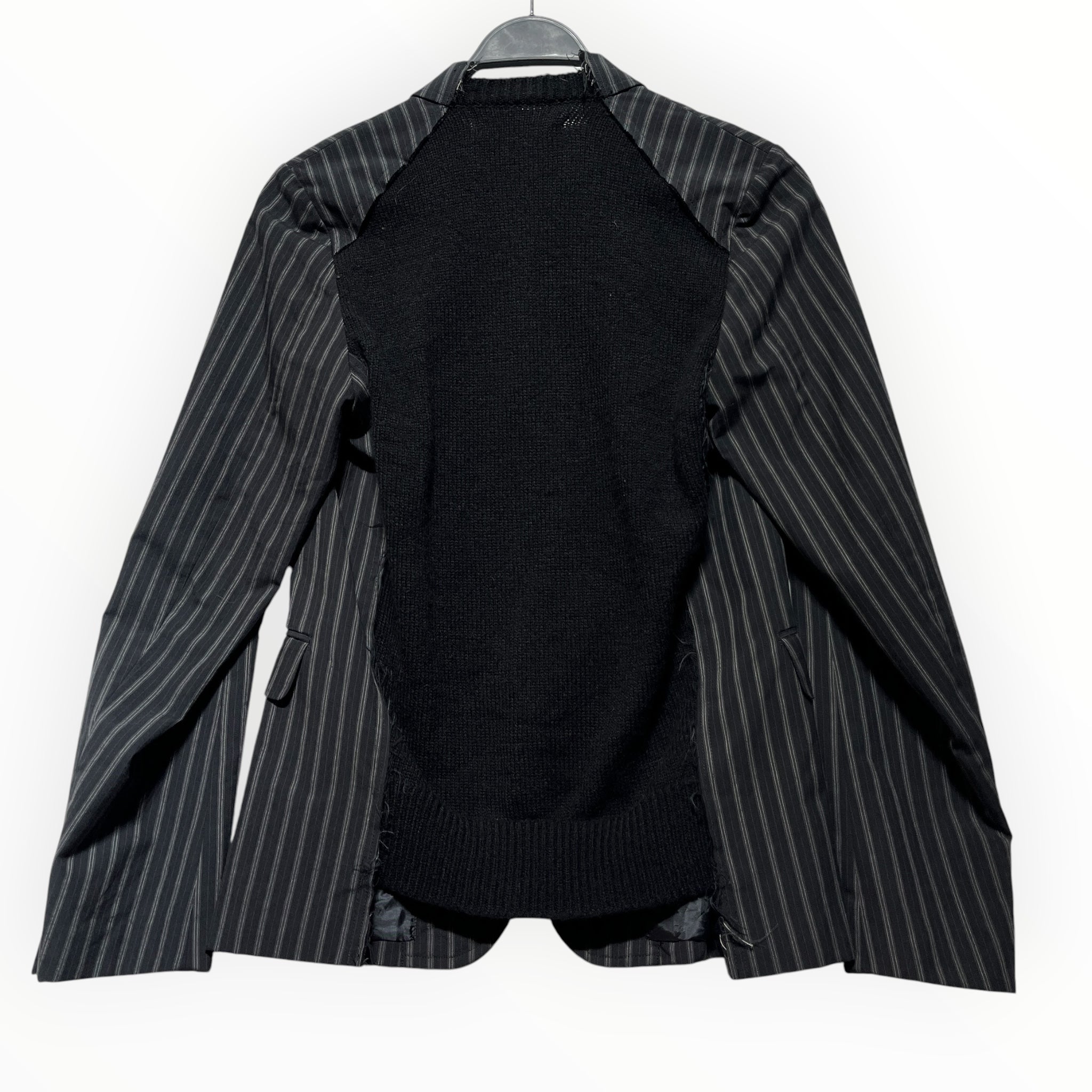 BLACK COMME des GARCONS/Tailored Jkt/M/Stripe/Cotton/GRY/Knitted Back Blazer view 2