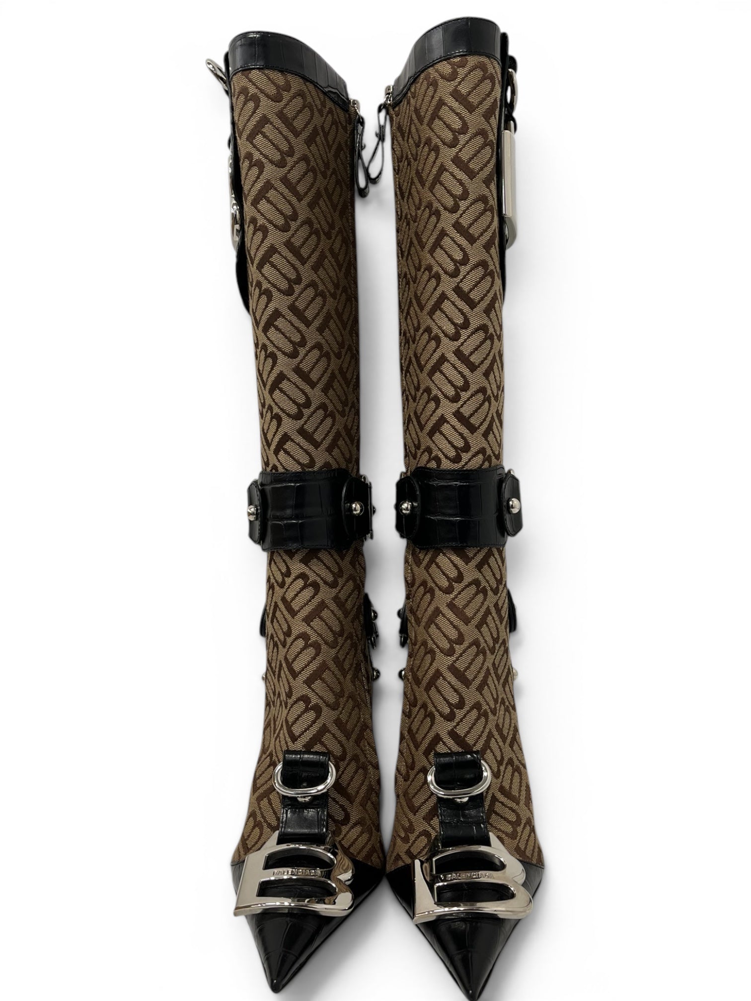 BALENCIAGA/Heels/EU 36/Monogram/Cotton/BRW/ESSEX BOOTS/ SLV HARDWARE view 6