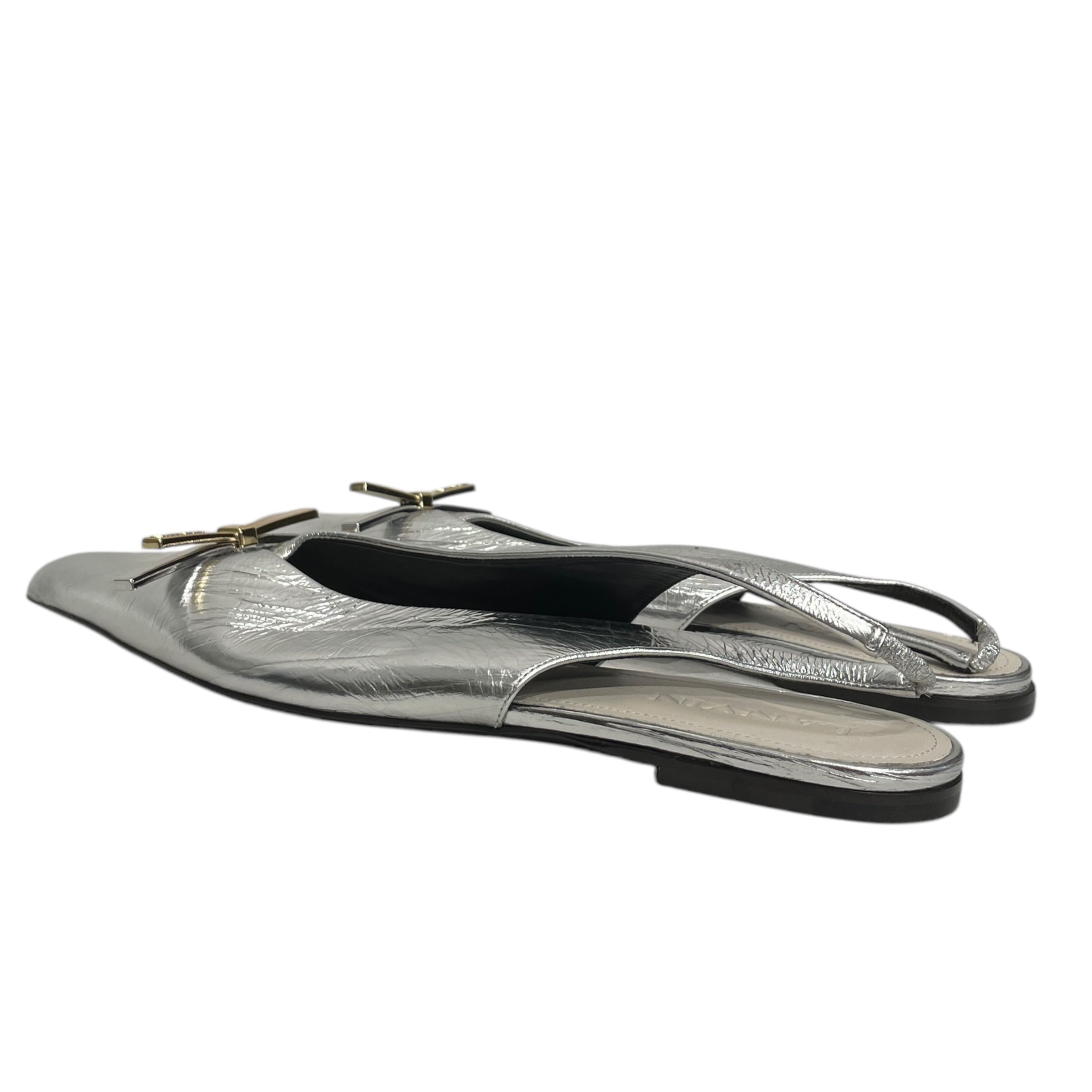 LANVIN/Sandals/EU 38/SLV/Ankle Strap/SLINGBACK/LAMINATED BALLERINA view 2
