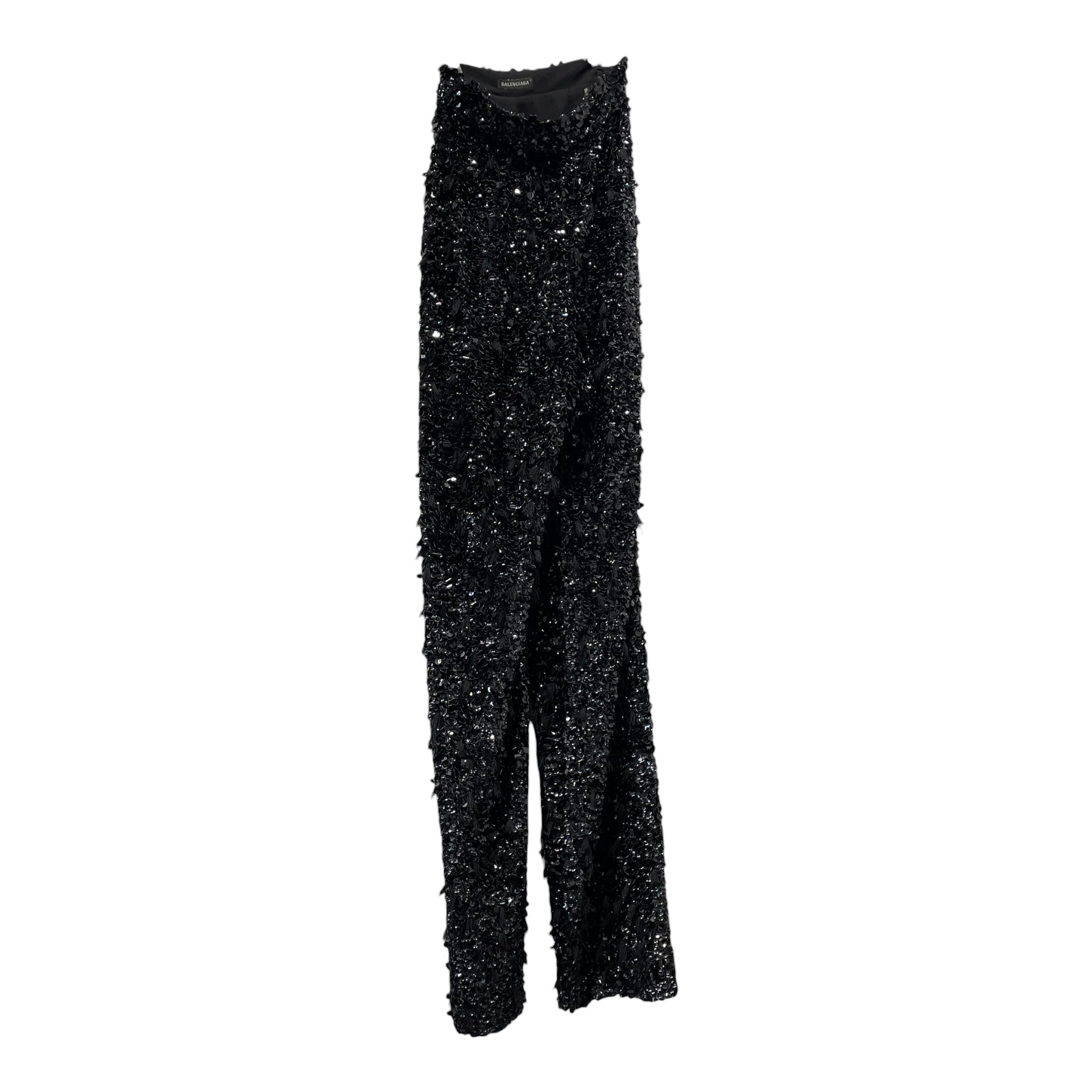 BALENCIAGA/Bottoms/34/Polyester/BLK/destroyed sequin pants view 1
