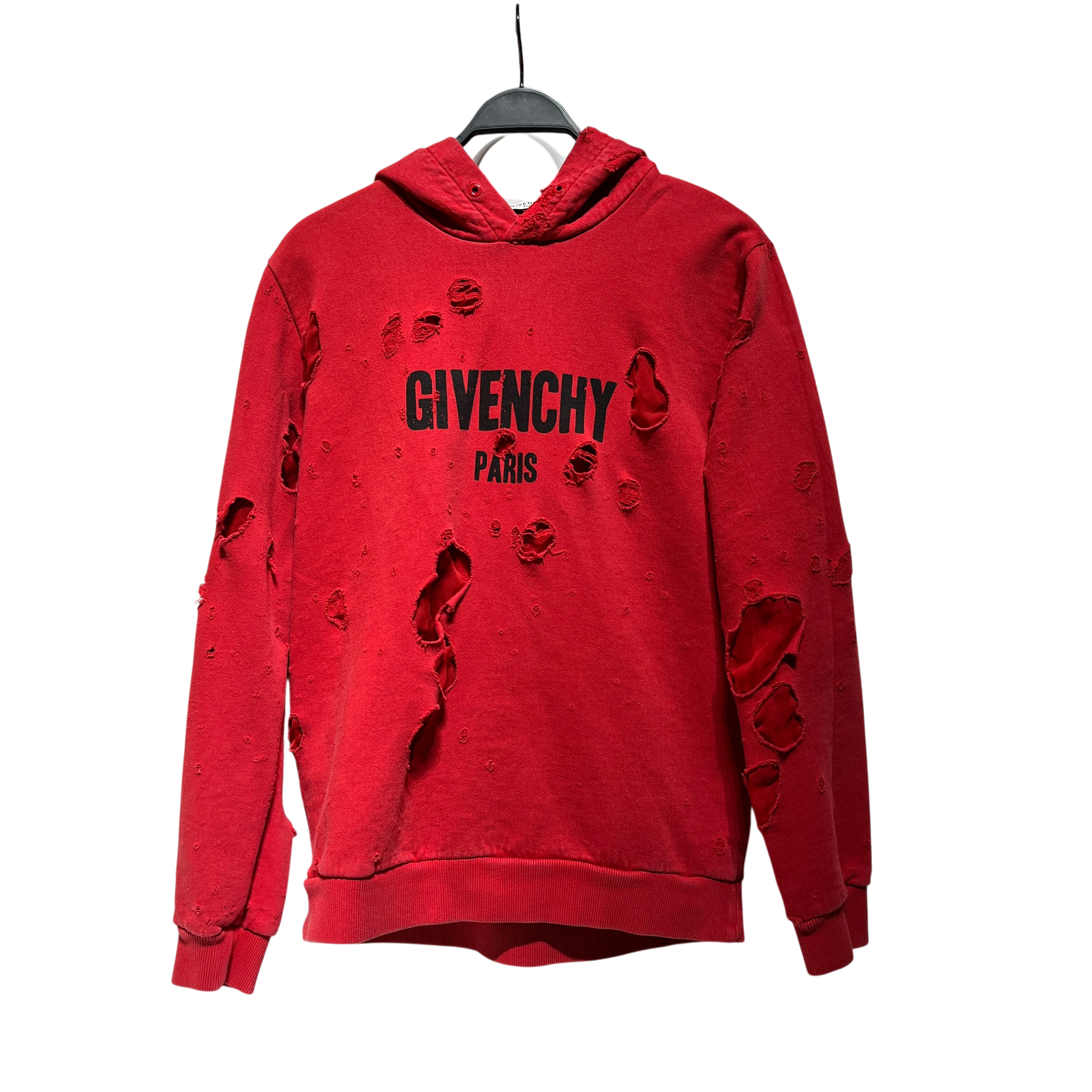 GIVENCHY/Hoodie/M/Cotton/RED/HOLES BLACK LOGO view 1