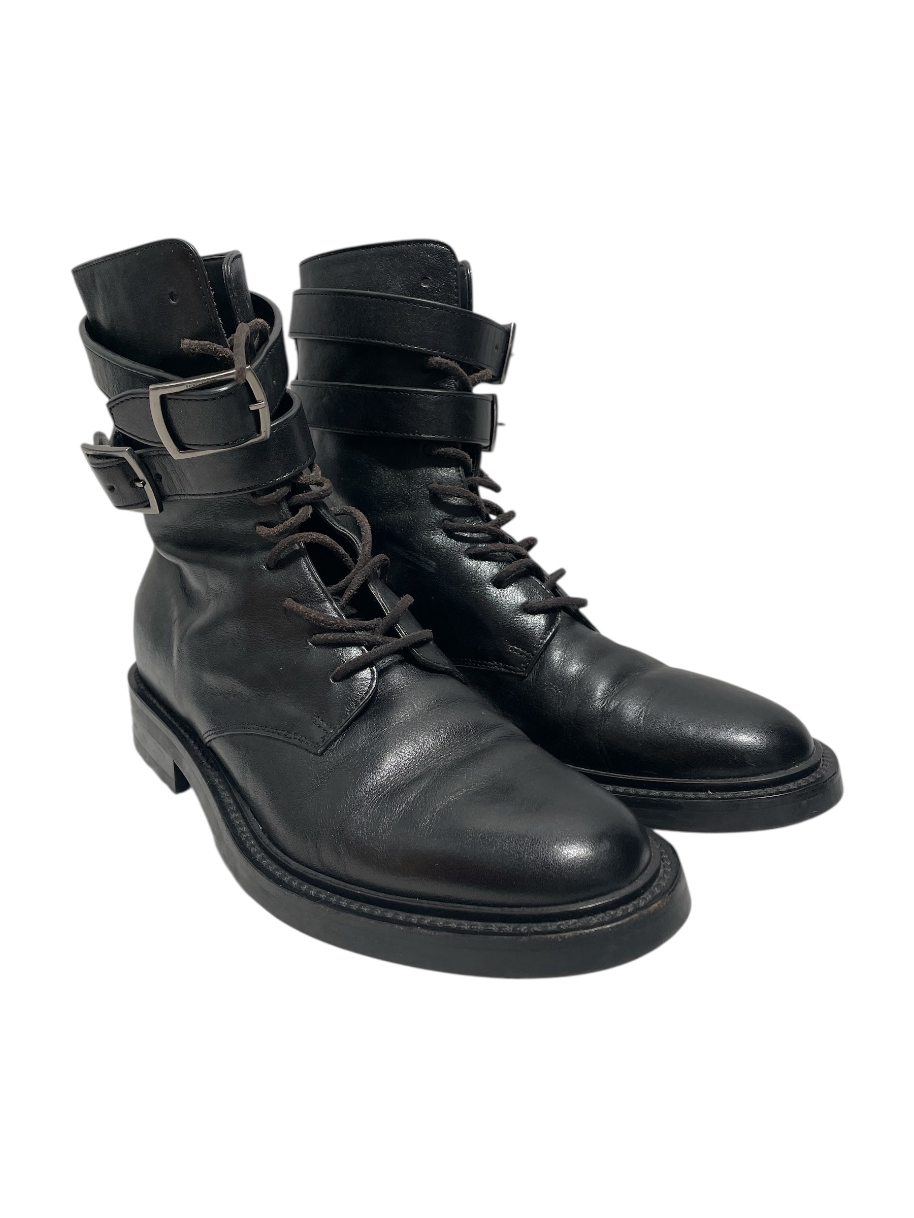 SAINT LAURENT/Lace Up Boots/EU 39/Leather/BLK/Double Strap Combat Boot view 1