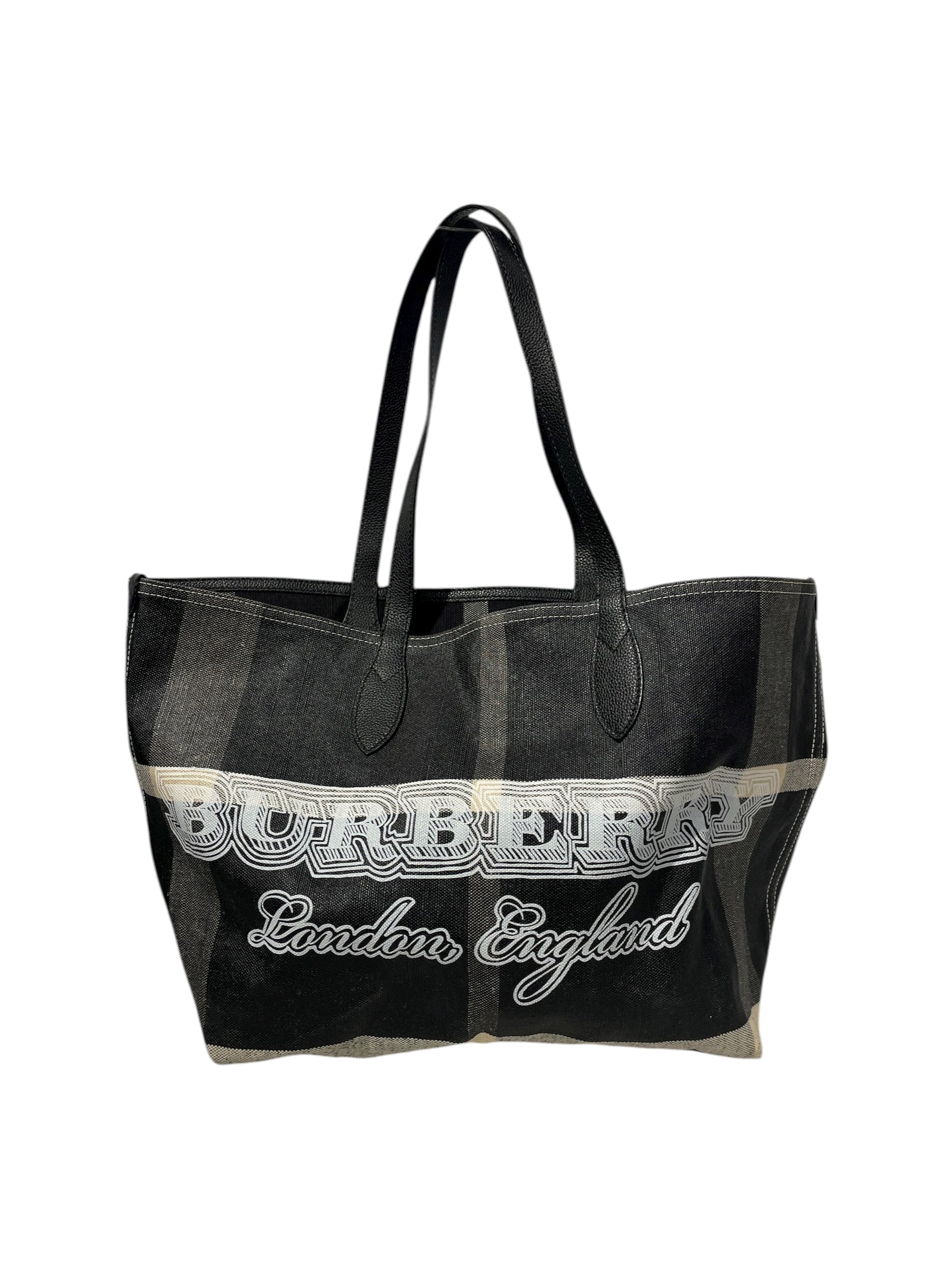 BURBERRY LONDON/Tote Bag/Gingham Check/BLK/WOVEN TOTE BAGE BURBERRY LOGO view 1