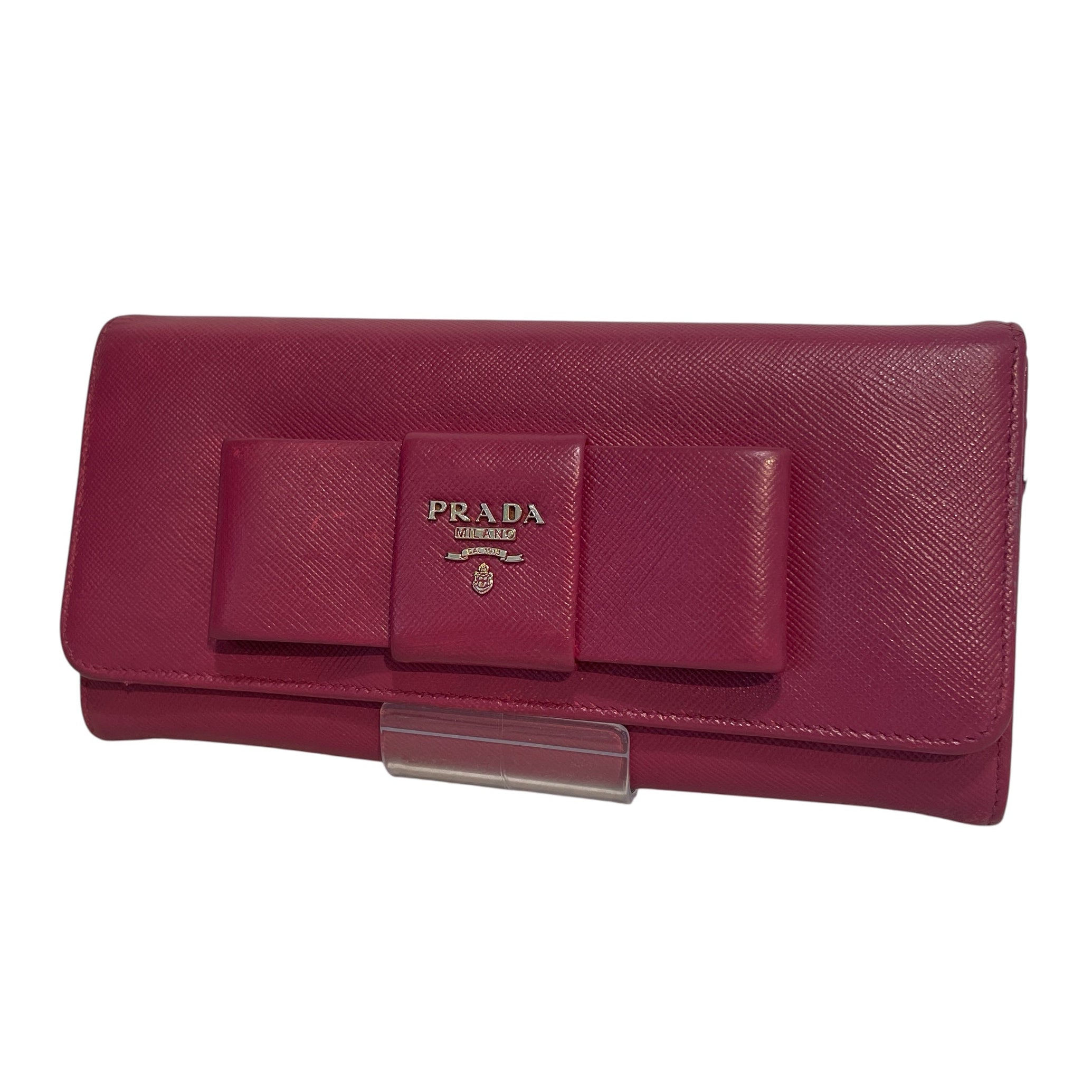PRADA/Long Wallet/Leather/PNK/Pink Saffiano Ribbon Bow Snap view 1