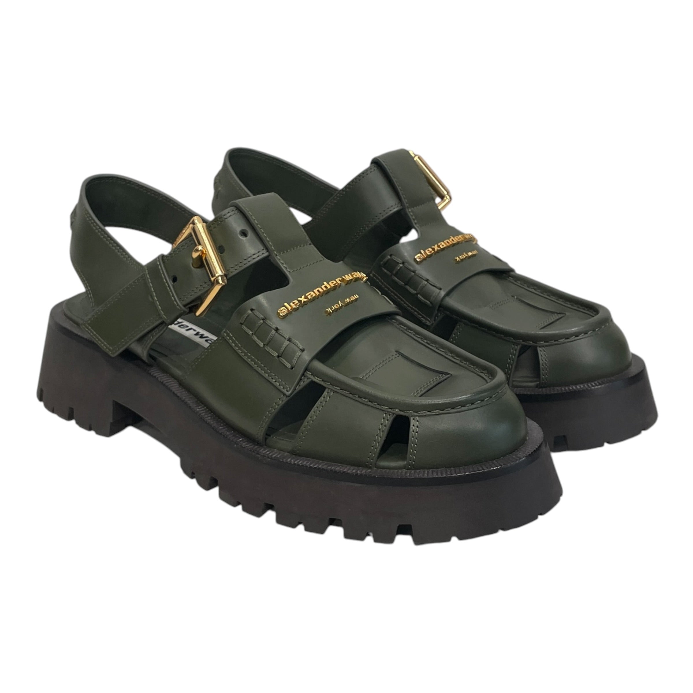 Alexander Wang/Sandals/EU 38/Leather/GRN/GOLD HARDWARE STRAP CLOSE TOE view 1