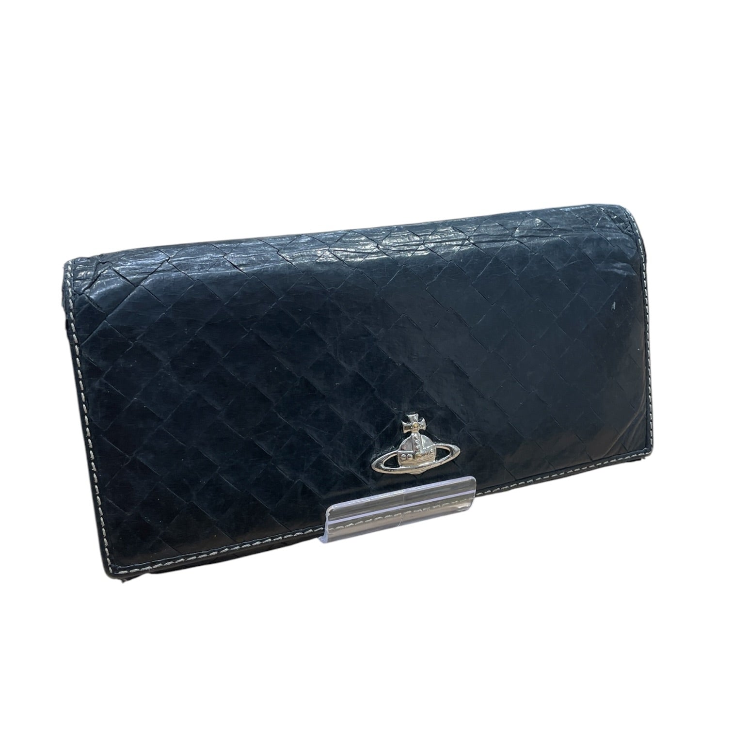 Vivienne Westwood/Wallet/Leather/BLK/L's/Woven w/ Silver Orb As is view 1