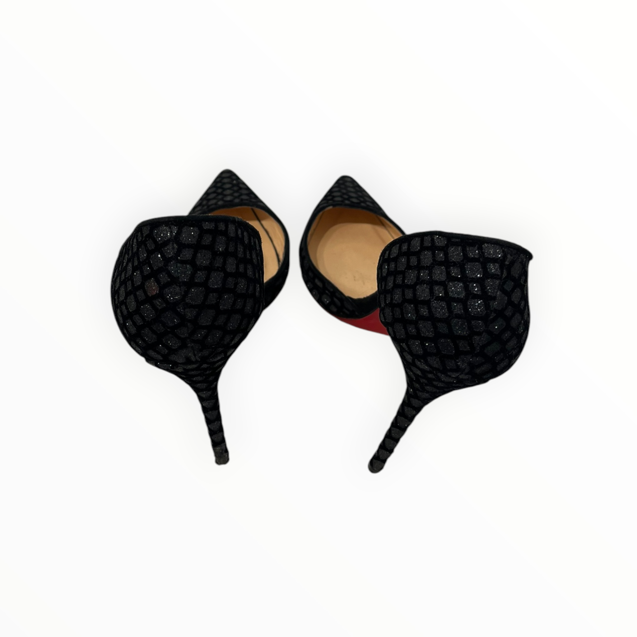 Christian Louboutin/Heels/EU 37/Leather/BLK/IRIZA PUMP GLITTER RED BOTTOMS view 4