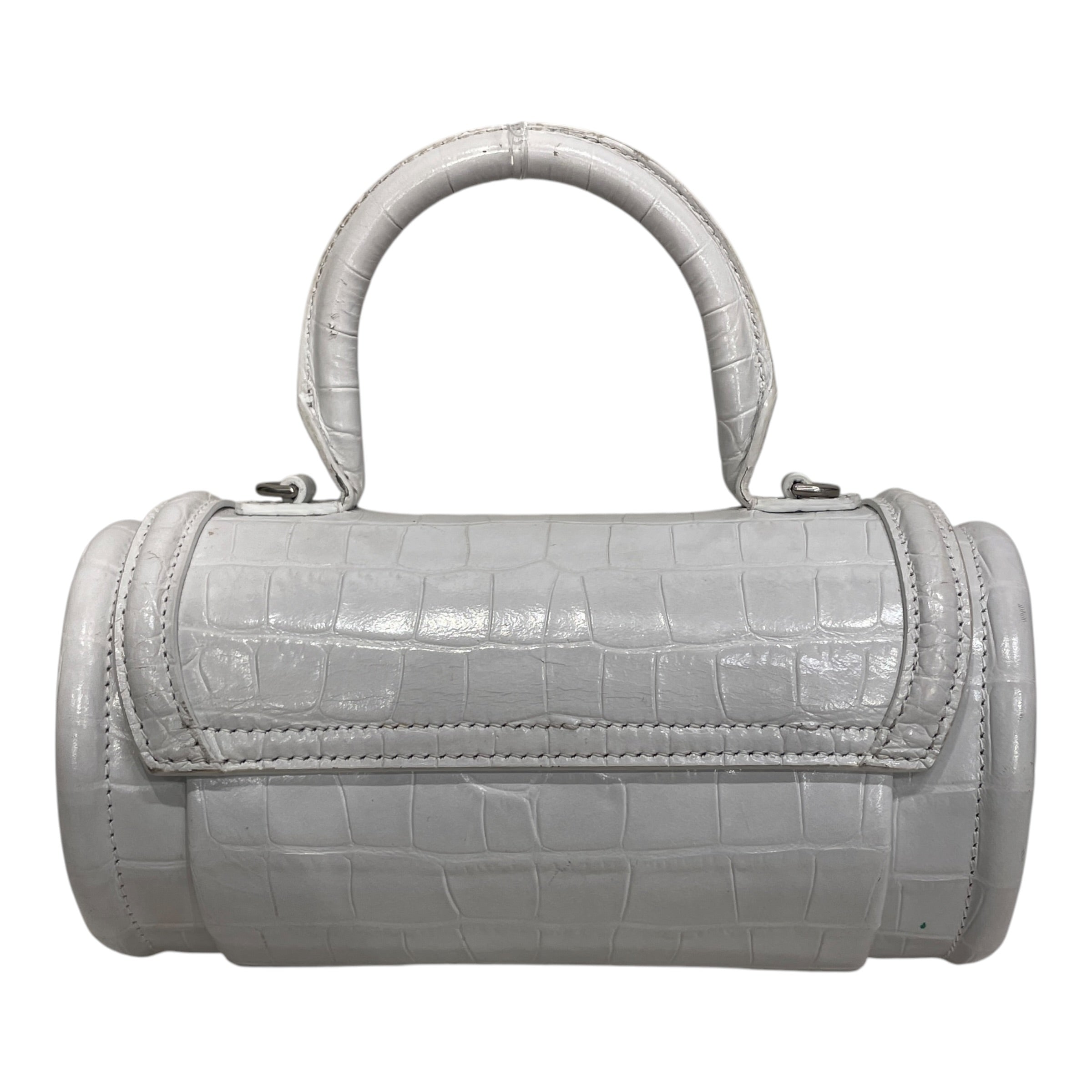 BALENCIAGA/Hand Bag/Leather/WHT/CROC SKIN BARREL BAG view 2