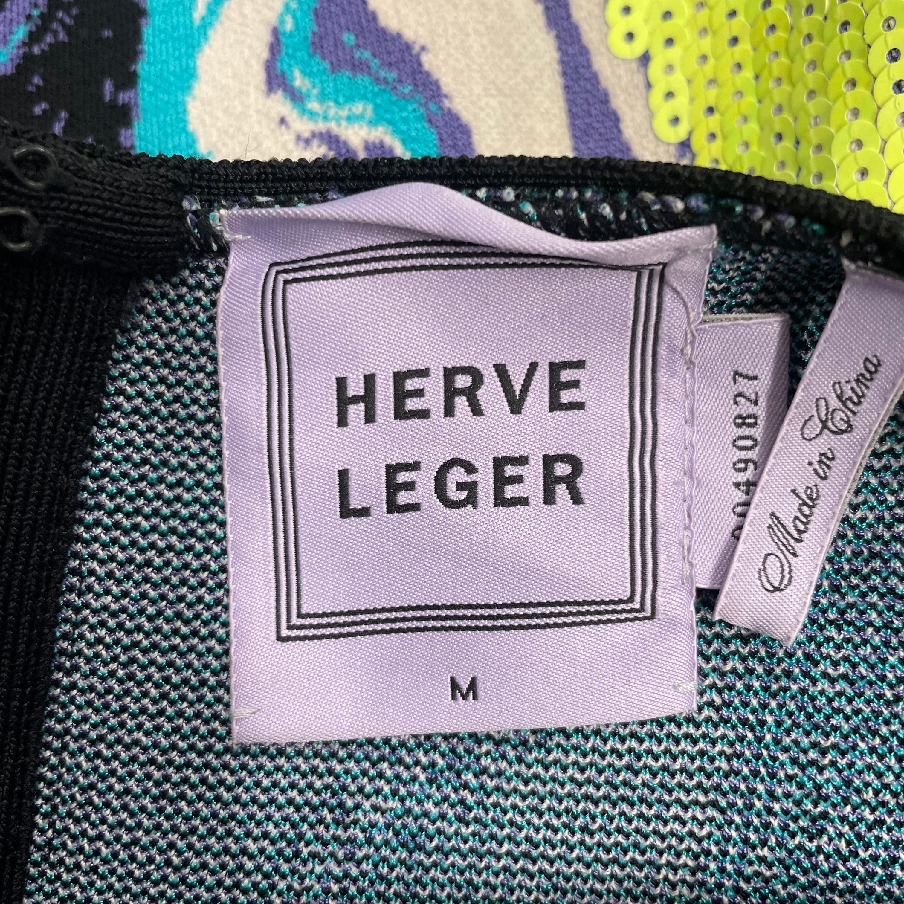Herve Leger/Dress/M/Nylon/BLK/BODYCON GREEN SEQUINS view 3