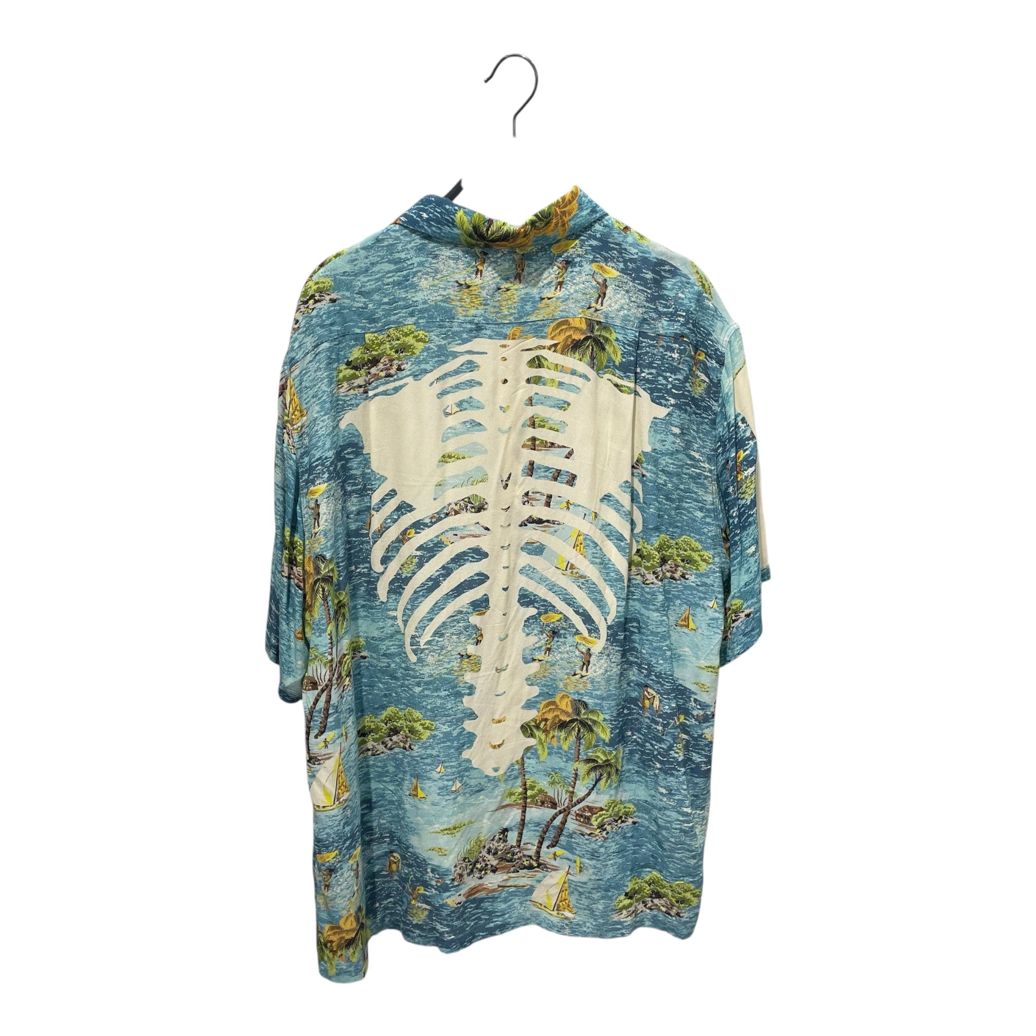 KAPITAL/SS Shirt/3/Rayon/BLU/All Over Print/kamehameha skeleton view 2