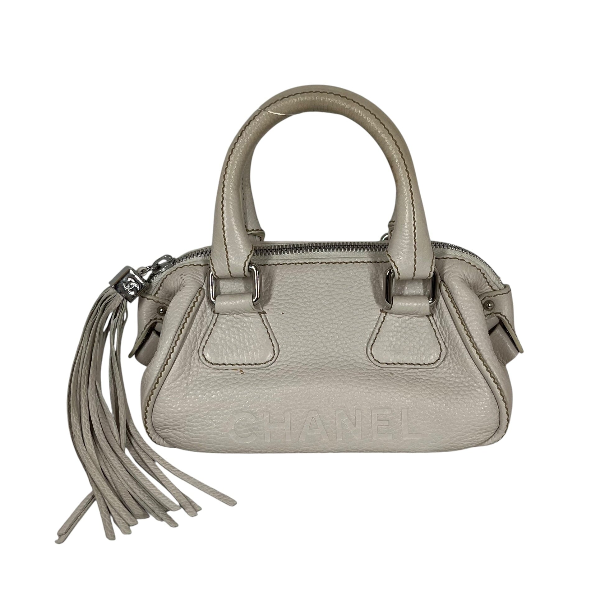 CHANEL/Hand Bag/Leather/WHT/Small Lax Tassle Bag view 1