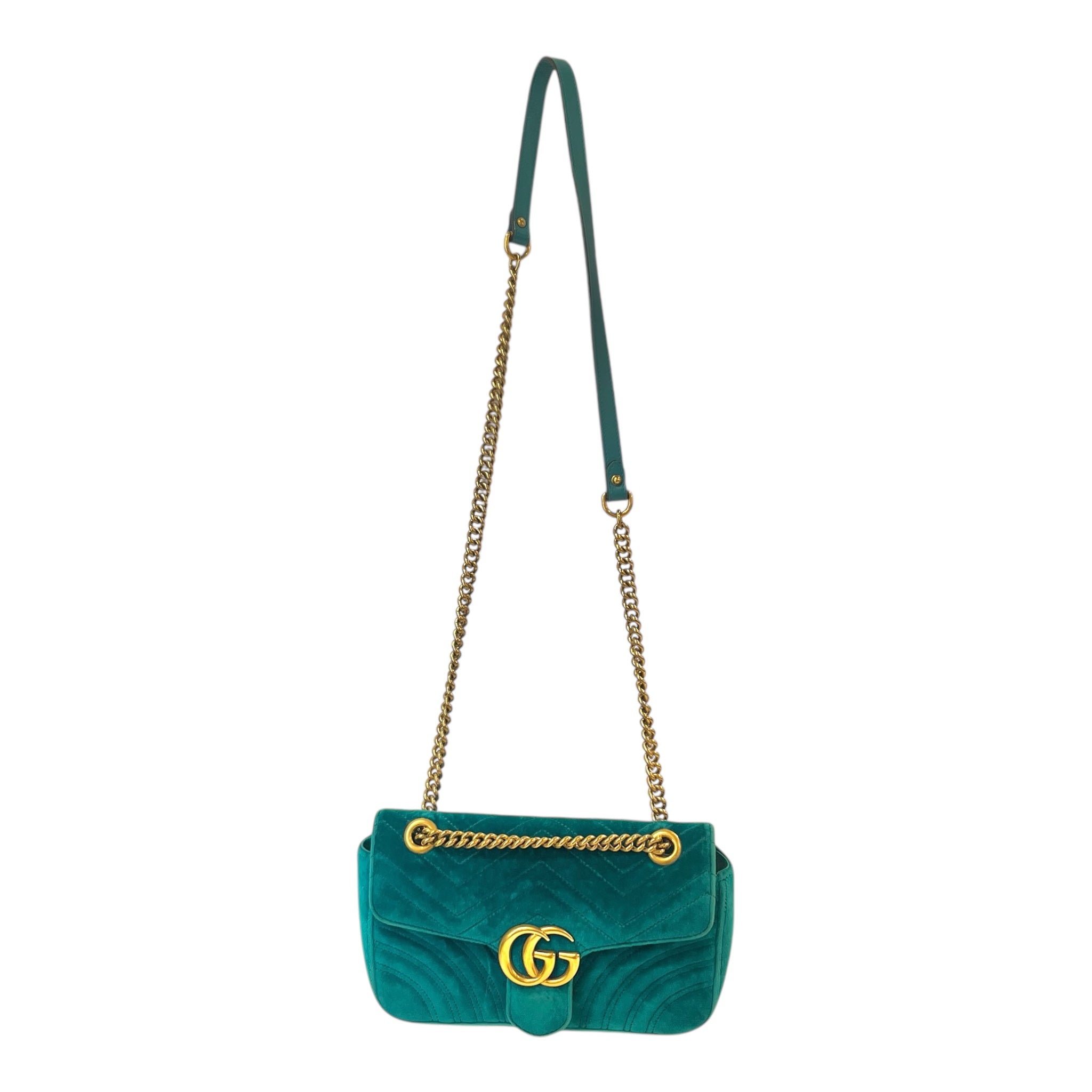 GUCCI/Hand Bag/BLU/TEAL VELVET MARMONT FLAP SMALL view 1