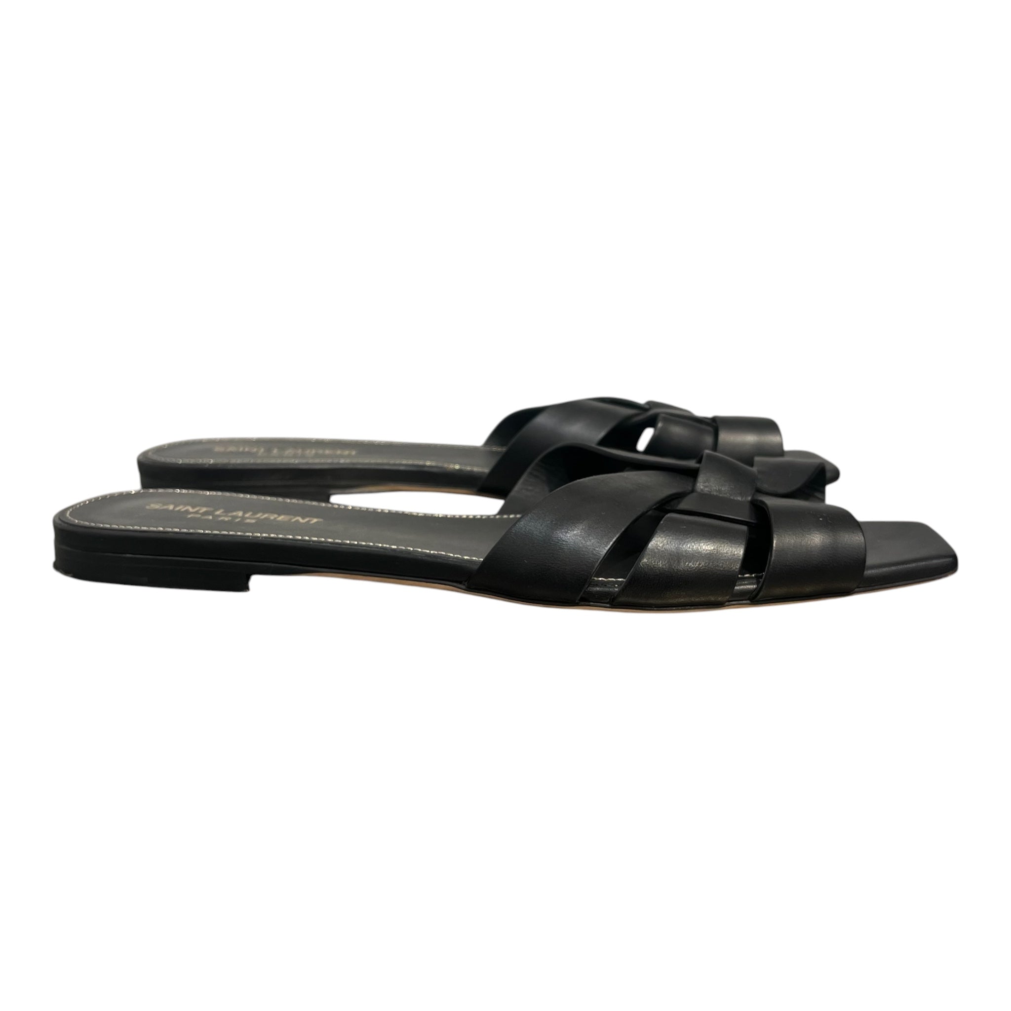 YVES SAINT LAURENT/Sandals/EU 40/Leather/BLK/LEATHER SLIDES view 2