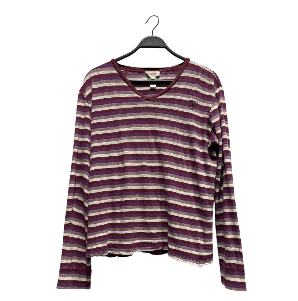 DIESEL/LS T-Shirt/L/Stripe/Cotton/PPL/PURPLE/BURGUNDY STRIPE view 1