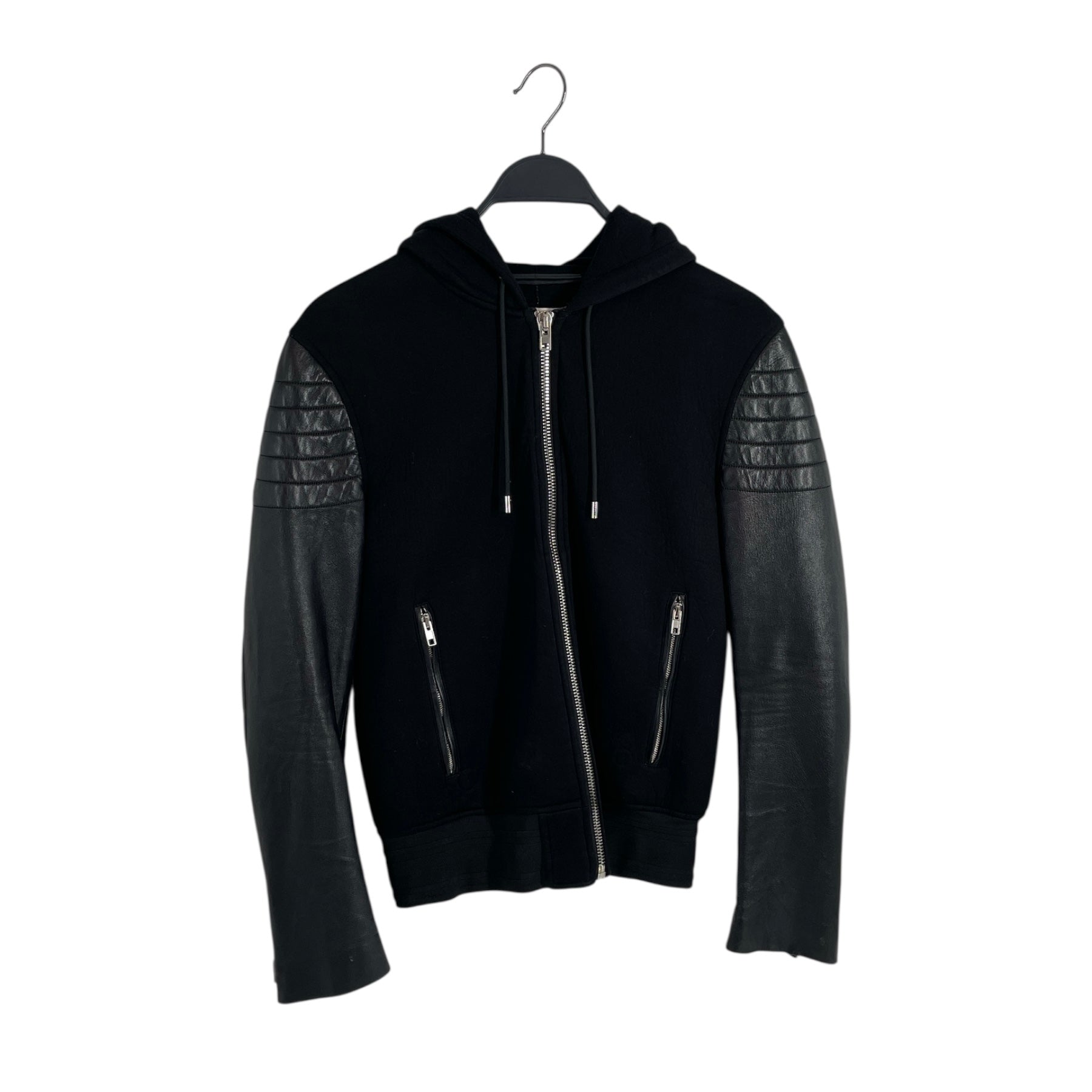 GIVENCHY/Zip Up Hoodie/S/Rayon/BLK/leather sleeve neoprene hoodie view 1