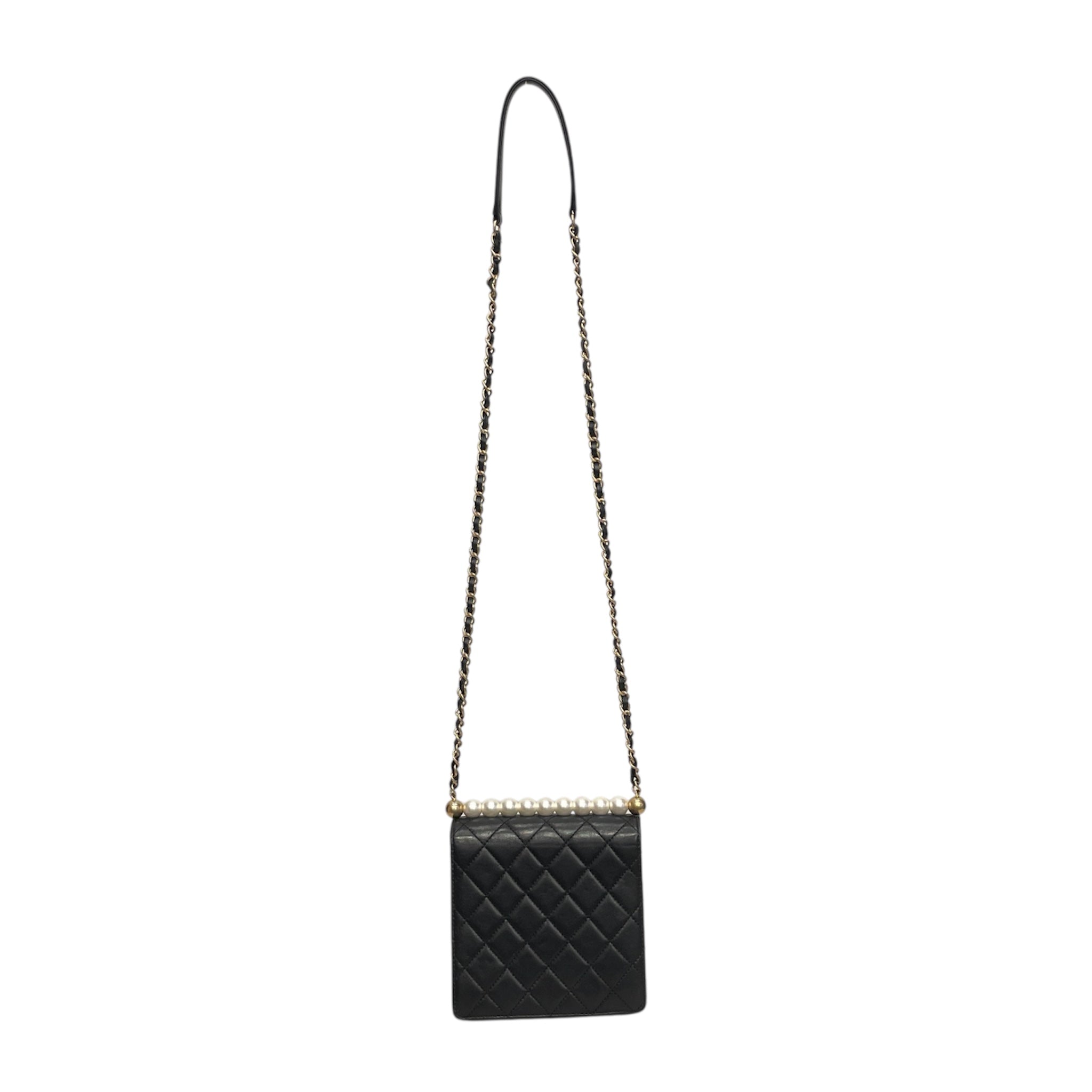 CHANEL/Cross Body Bag/Leather/BLK/27773941 PEARL FLAP SMALL view 2