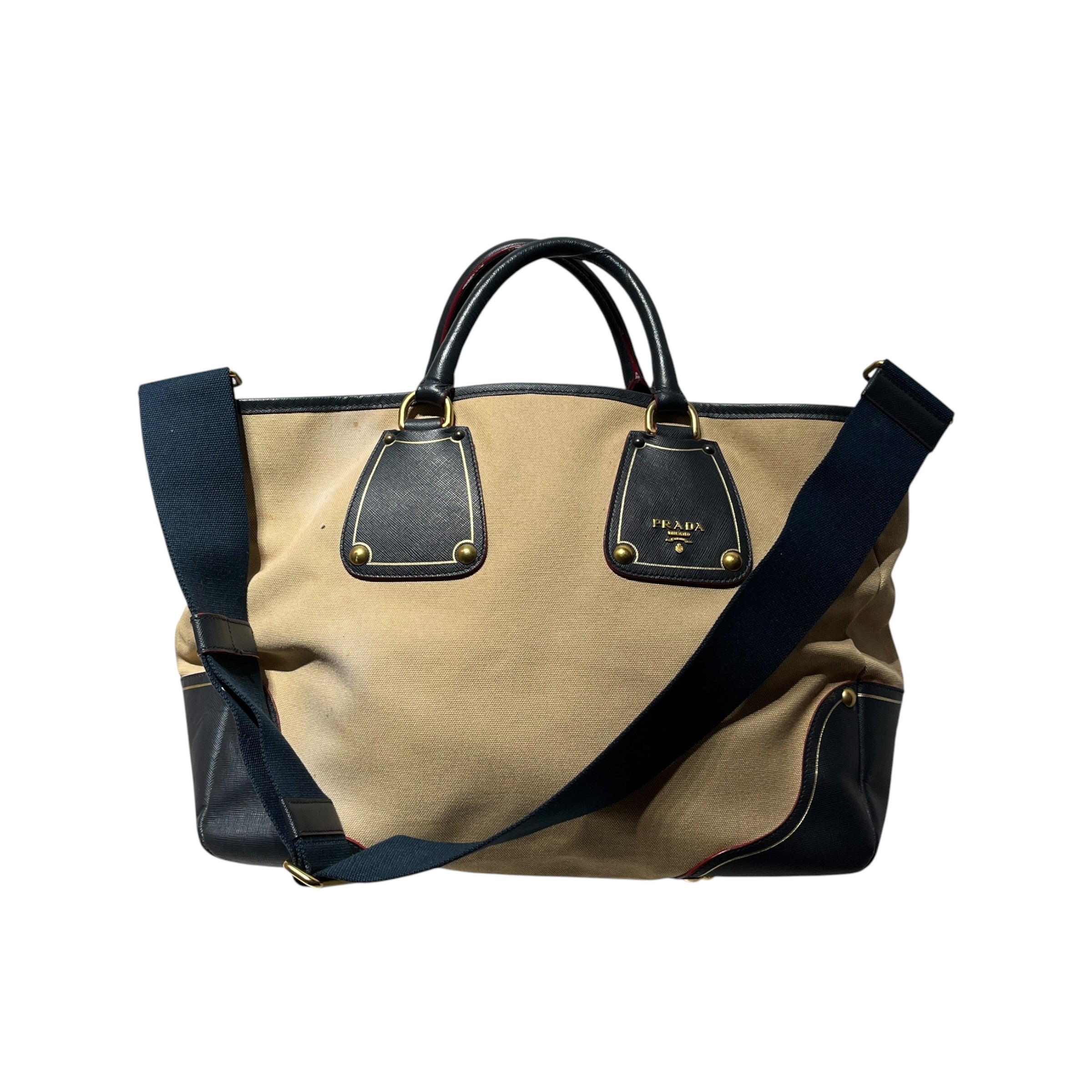 PRADA/Hand Bag/Leather/MLT/bicolor canvas bowler bag view 1