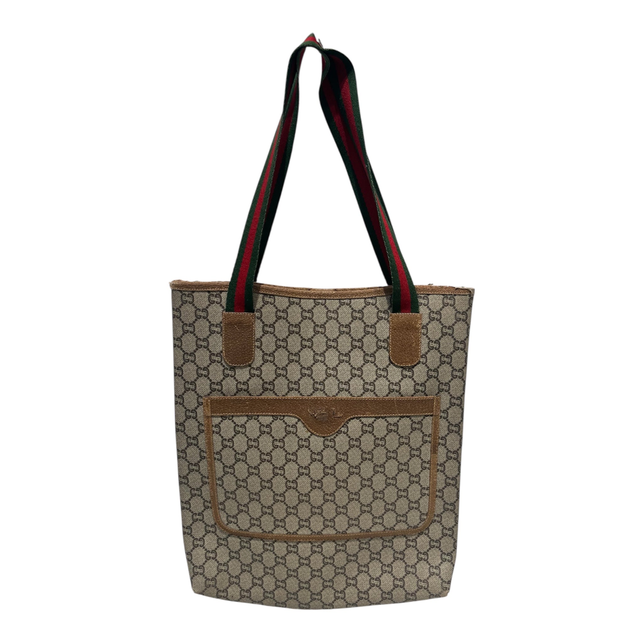 GUCCI PLUS/Hand Bag/Monogram/Leather/KHK/RED & GREEN HANDLES view 1