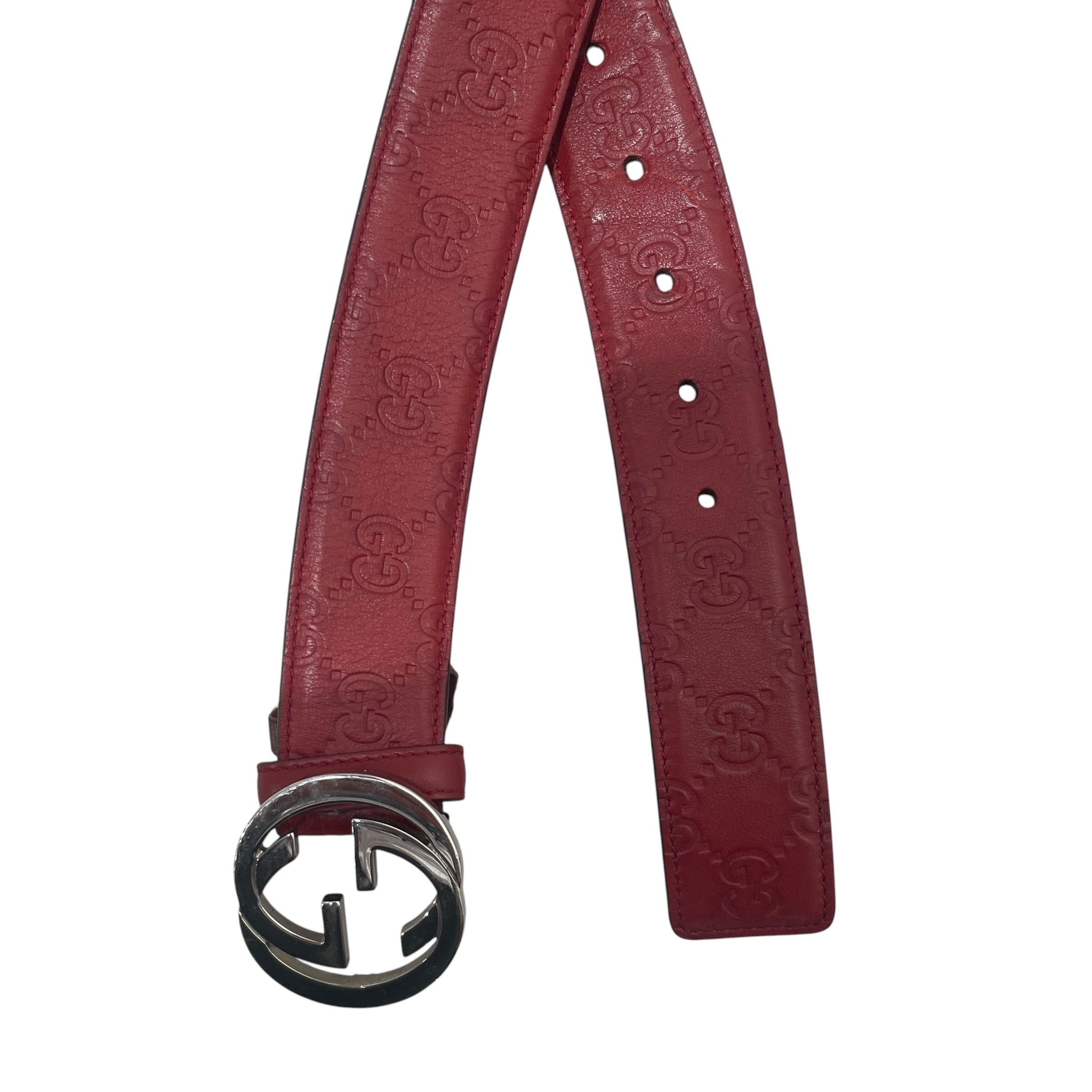 GUCCI/Belt/Monogram/Leather/RED/M's/ view 2