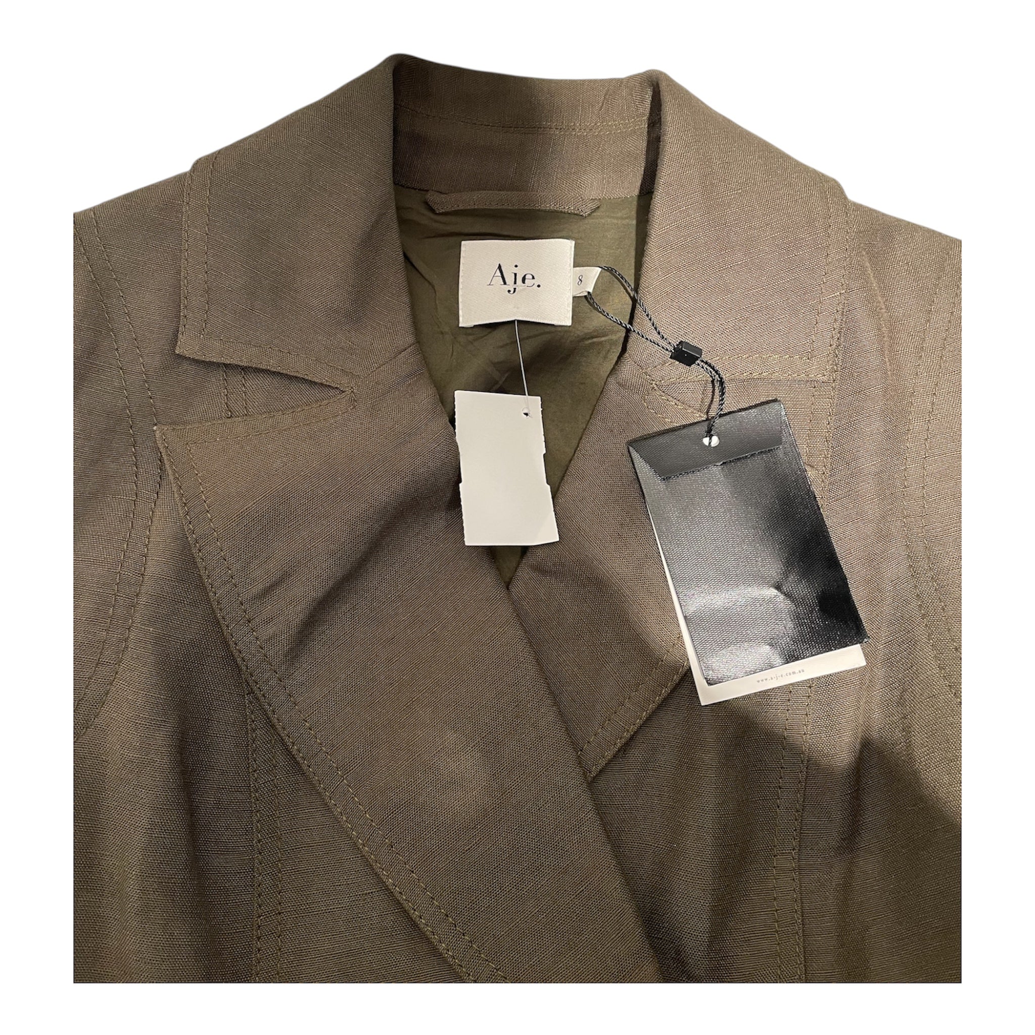 AJE/SL Dress/8/Linen/GRN/Midi Length/GOLD BUTTON/BELT TAILORED view 3
