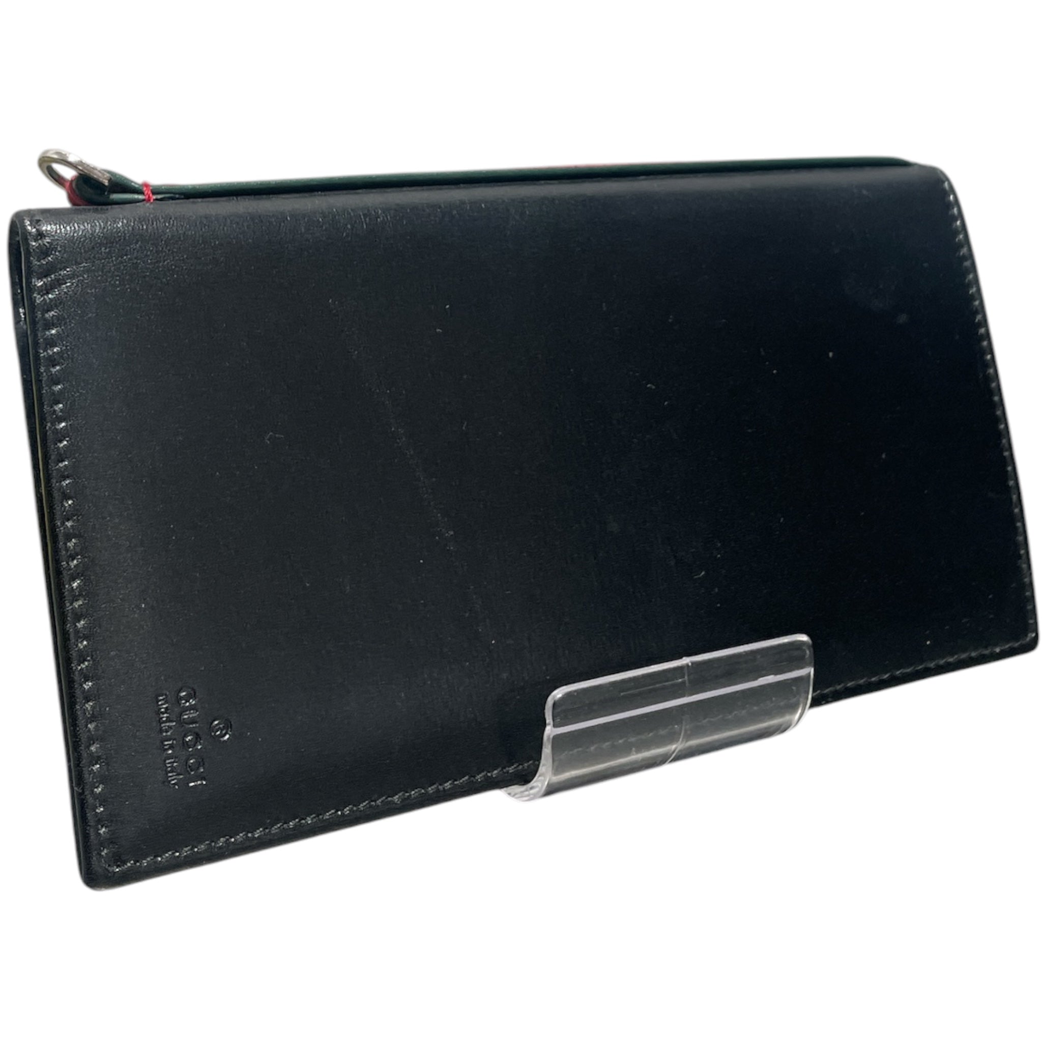 GUCCI/Long Wallet/Leather/BLK/M's/long wallet red/green line view 1
