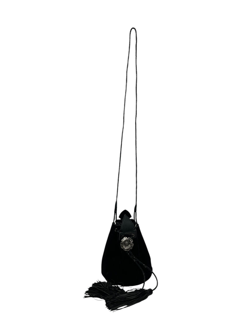 SAINT LAURENT/Clutch Bag/Suede/BLK/FLOWER TASSELS