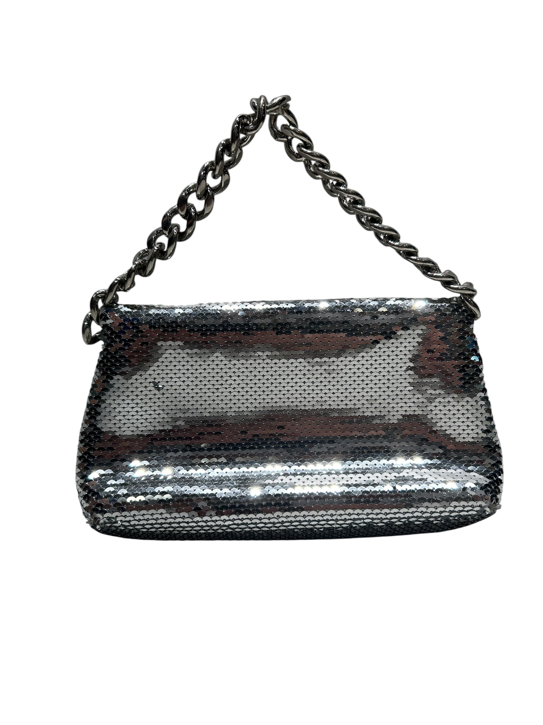 TOM FORD/Hand Bag/S/Glitter/Leather/SLV/SEQUINS/BLACK LEATHER PATCH view 2