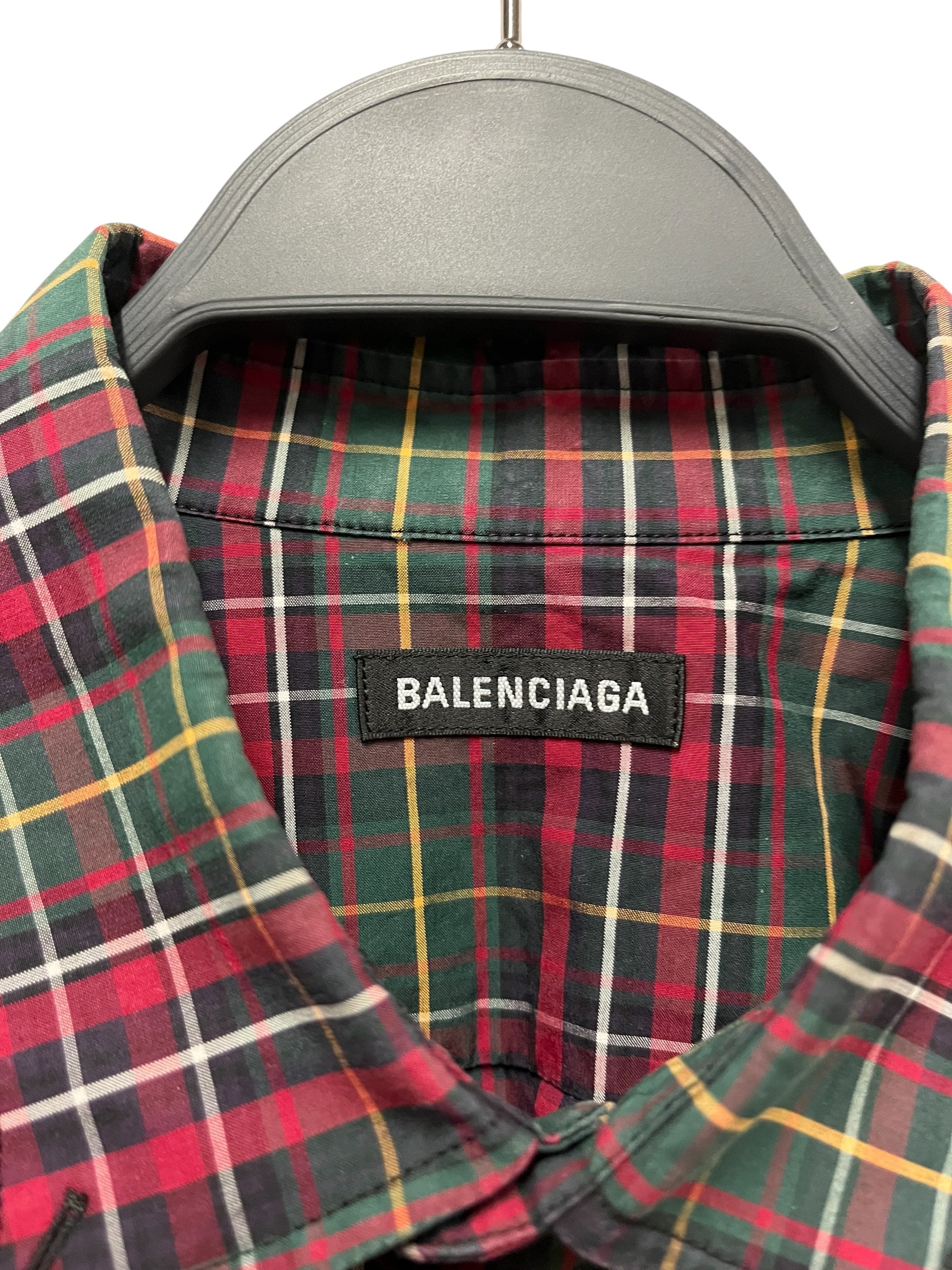 BALENCIAGA/LS Shirt/39/Cotton/RED/Plaid/Front Logo view 3