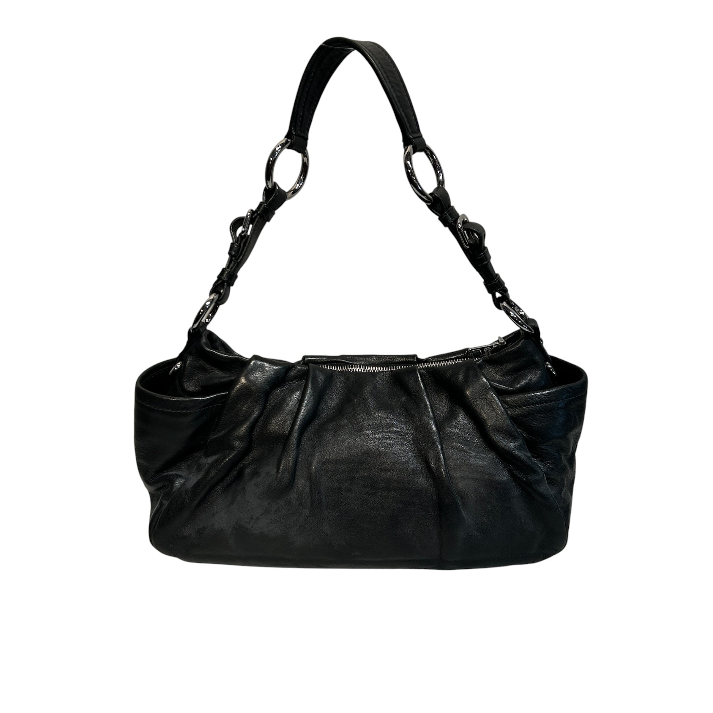 PRADA/Hand Bag/Leather/BLK/LEATHER HOBO BAG LG LOGO view 2