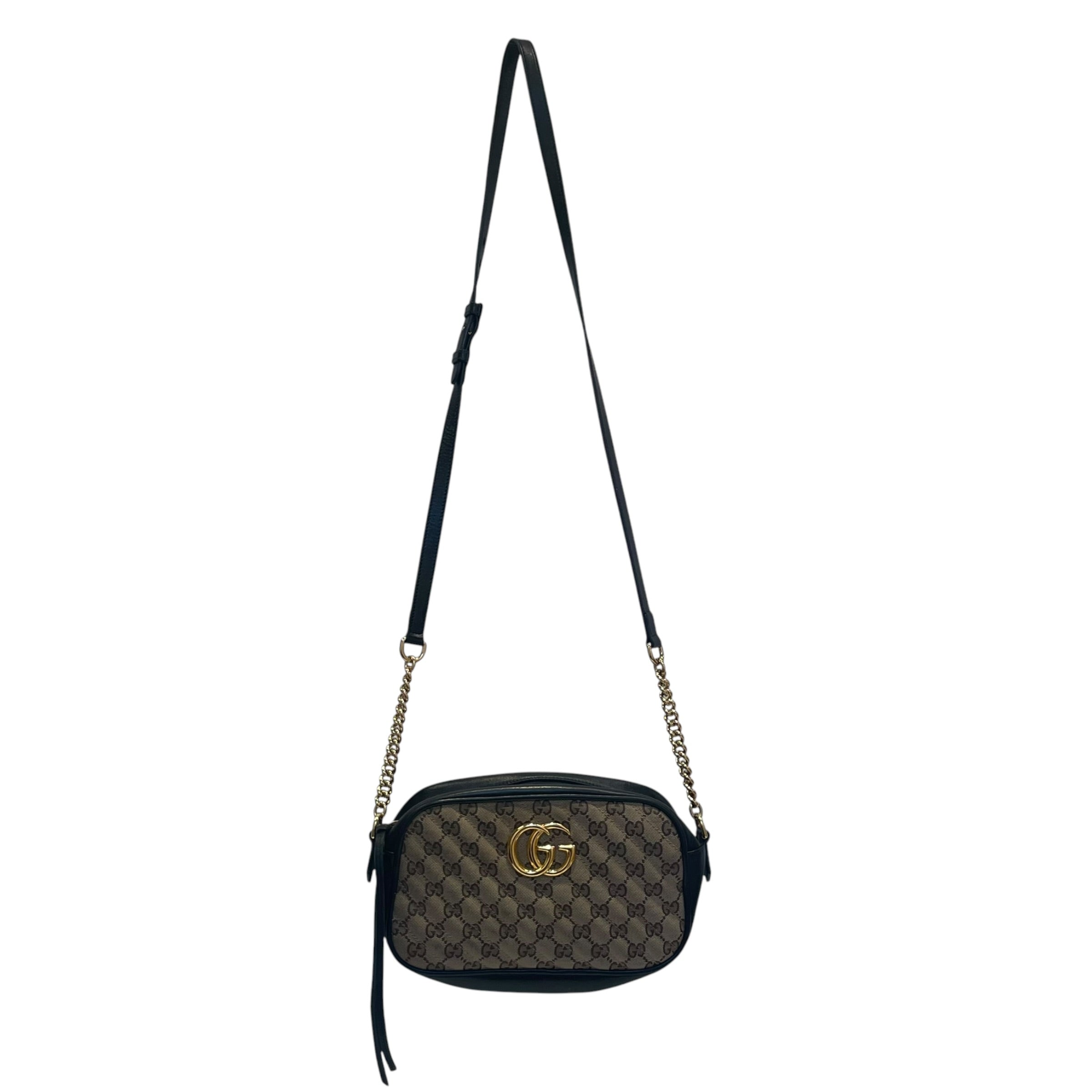 GUCCI/Cross Body Bag/Monogram/KHK/gold hardware on front view 1