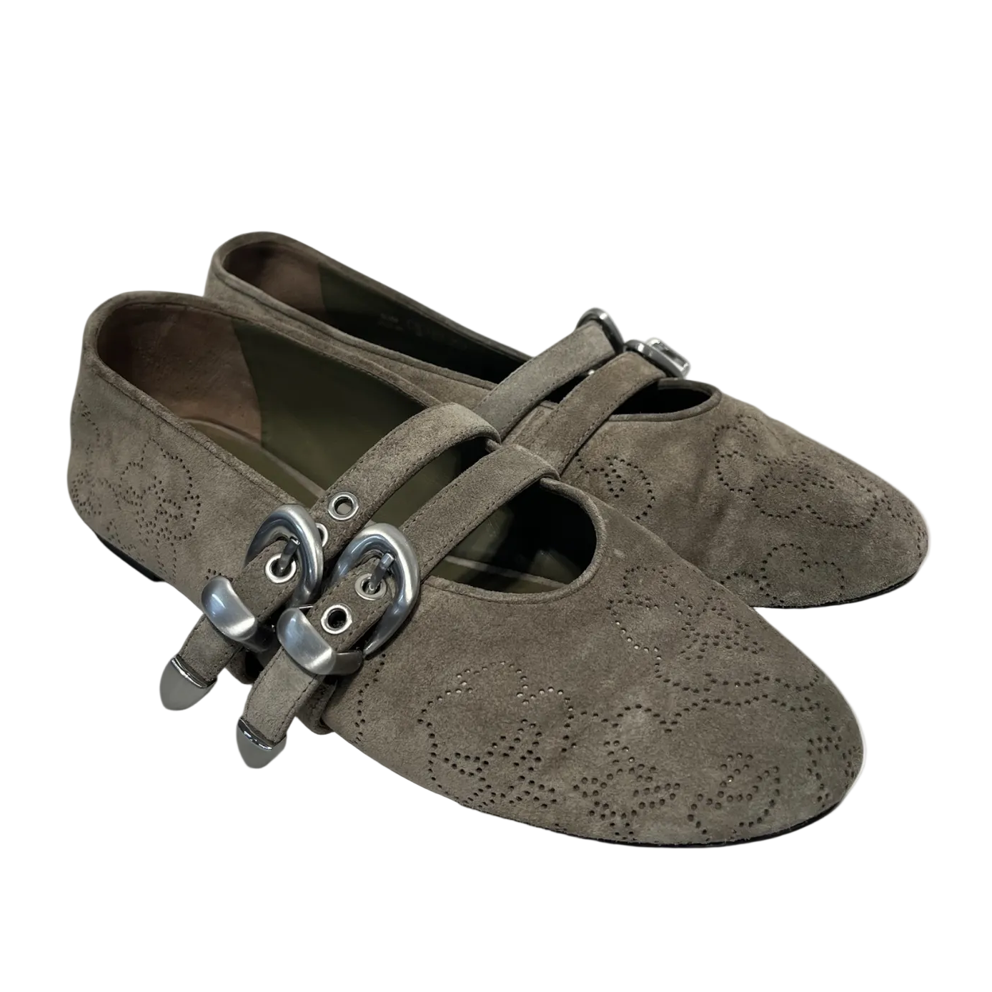 STUART WEITZMAN/Flat Shoes/US 8/Floral Pattern/Suede/GRY/ view 1