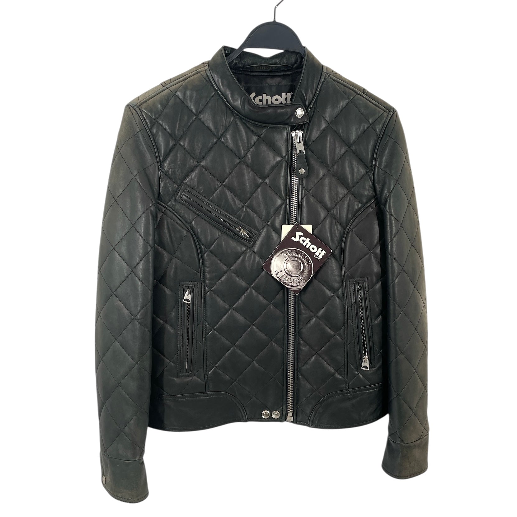 Schott/Leather Jkt/L/Leather/BLK/quilted ombre view 1