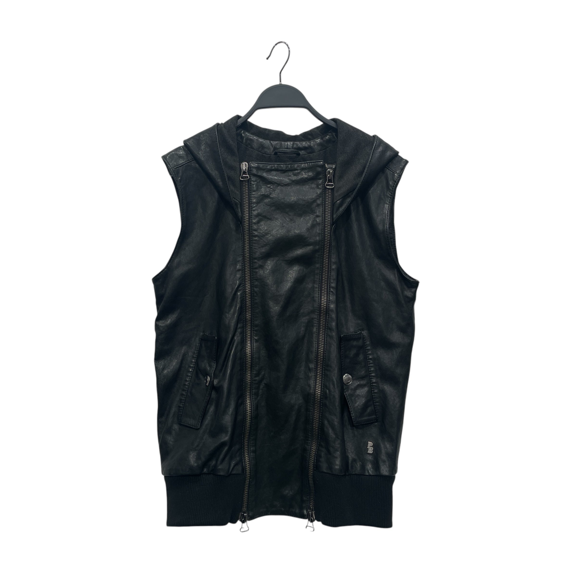 PIERRE BALMAIN/Vest/34/Leather/BLK/LEATHER HOODED TRI ZIP VEST
