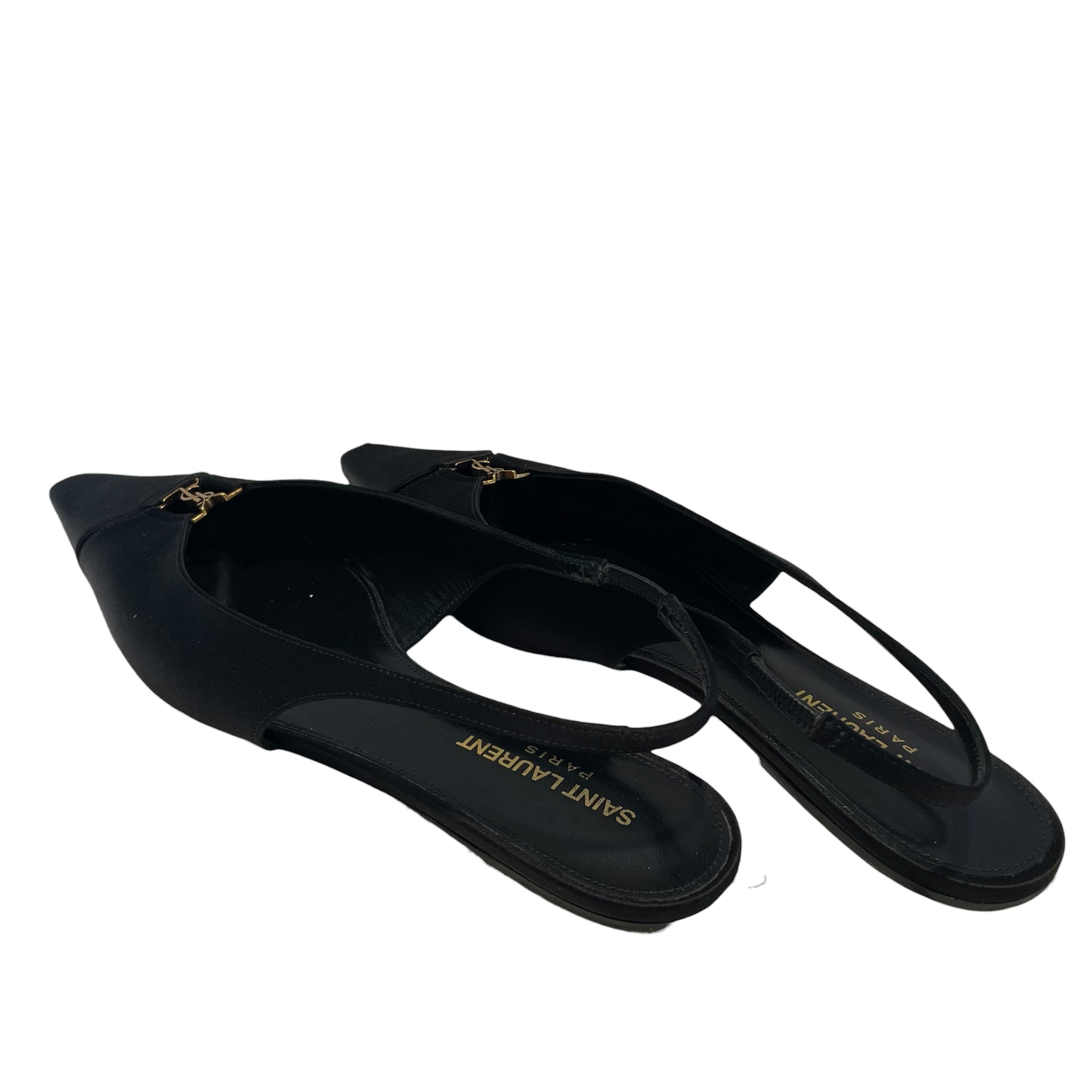 SAINT LAURENT/Flat Shoes/EU 39/Silk/BLK/satin bow accent sling back view 2