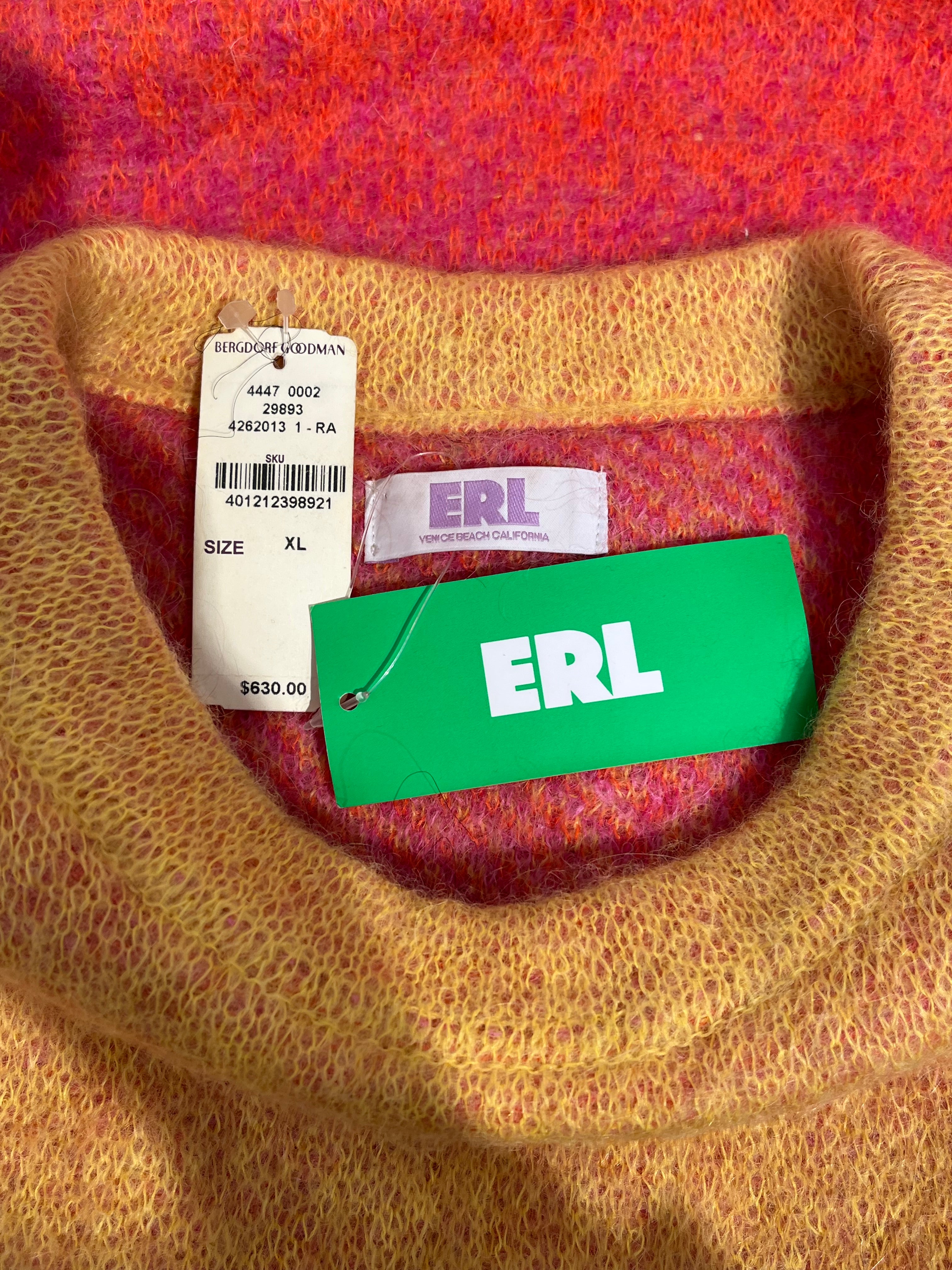 ERL/Sweater/XL/Mohair/YEL/hombre pink/orange faint logo view 3