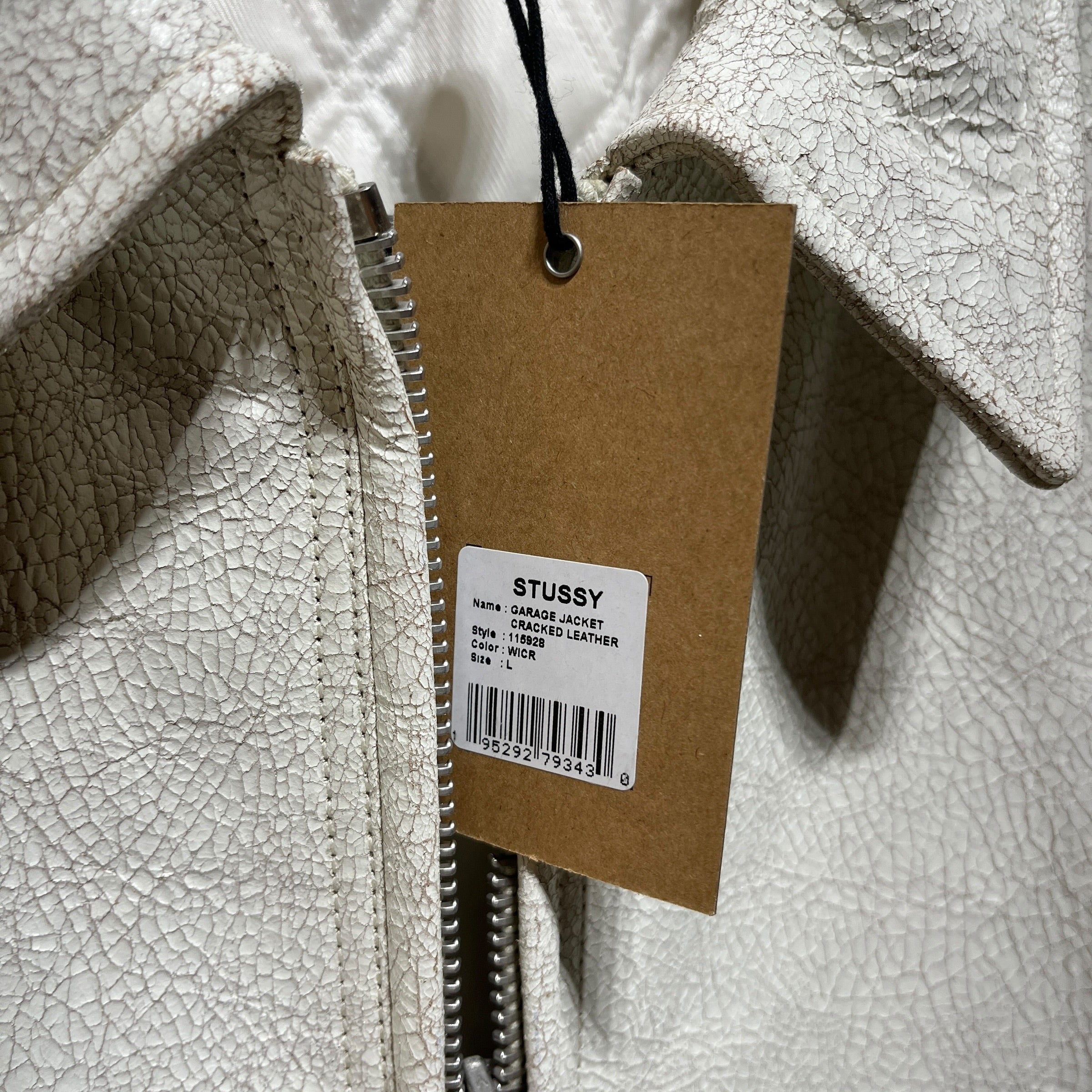 STUSSY/Leather Jkt/L/Leather/WHT/cracked garage jacket view 4