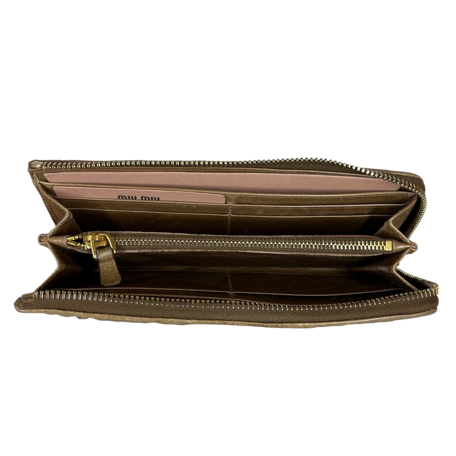MIU MIU/Long Wallet/Leather/BEG/crinkle zipper wallet view 4