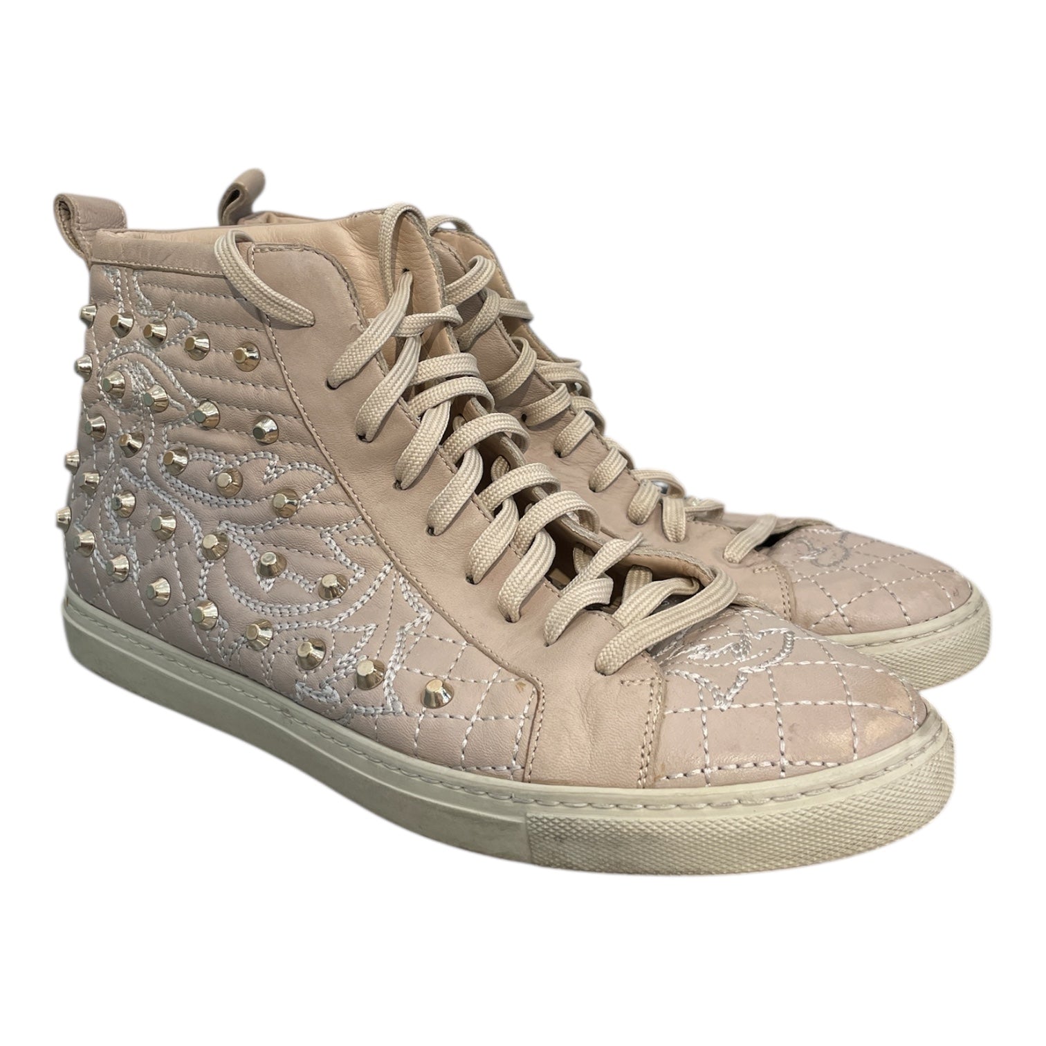 VERSACE/Hi-Sneakers/EU 39/Leather/BEG/U-Tip/versace gold leather studded view 1